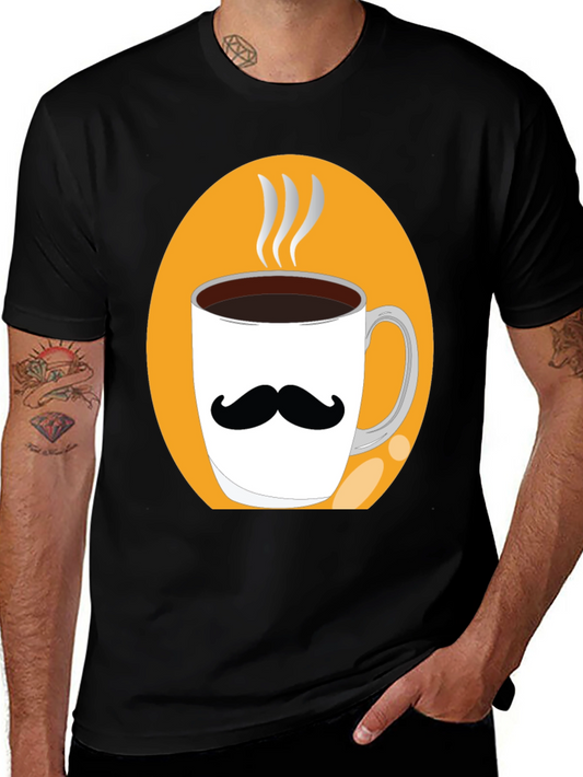 Mustache Coffee Mug Graphic Tee - Black