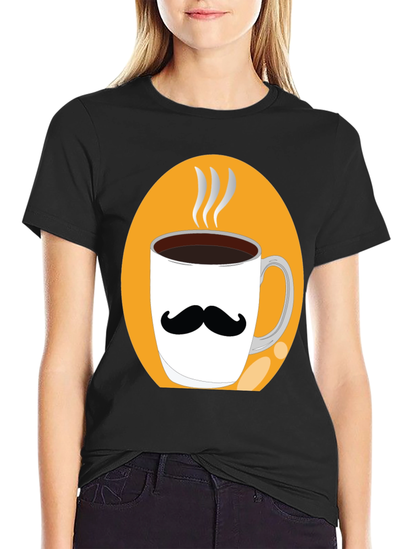 Mustache Coffee Mug Graphic Tee - Black