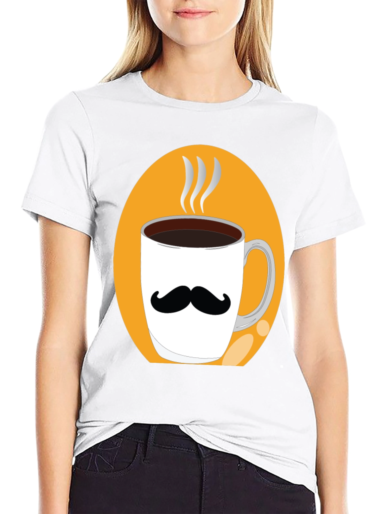 Mustache Coffee Mug Graphic Tee - Black