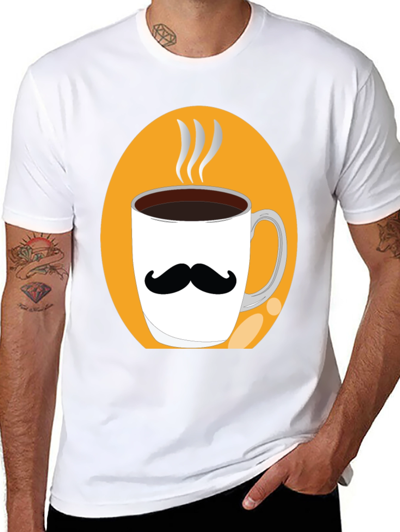 Mustache Coffee Mug Graphic Tee - Black