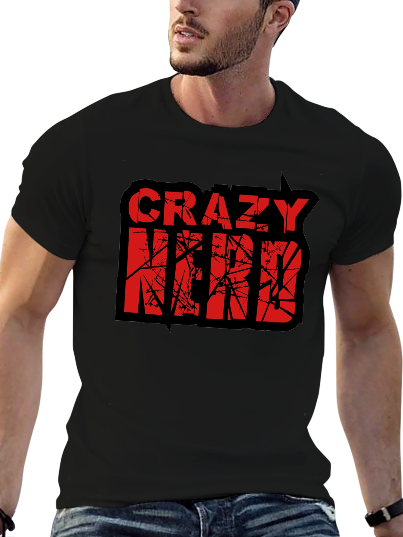 Crazy Nerd Graphic T-Shirt - Black Cotton Tee
