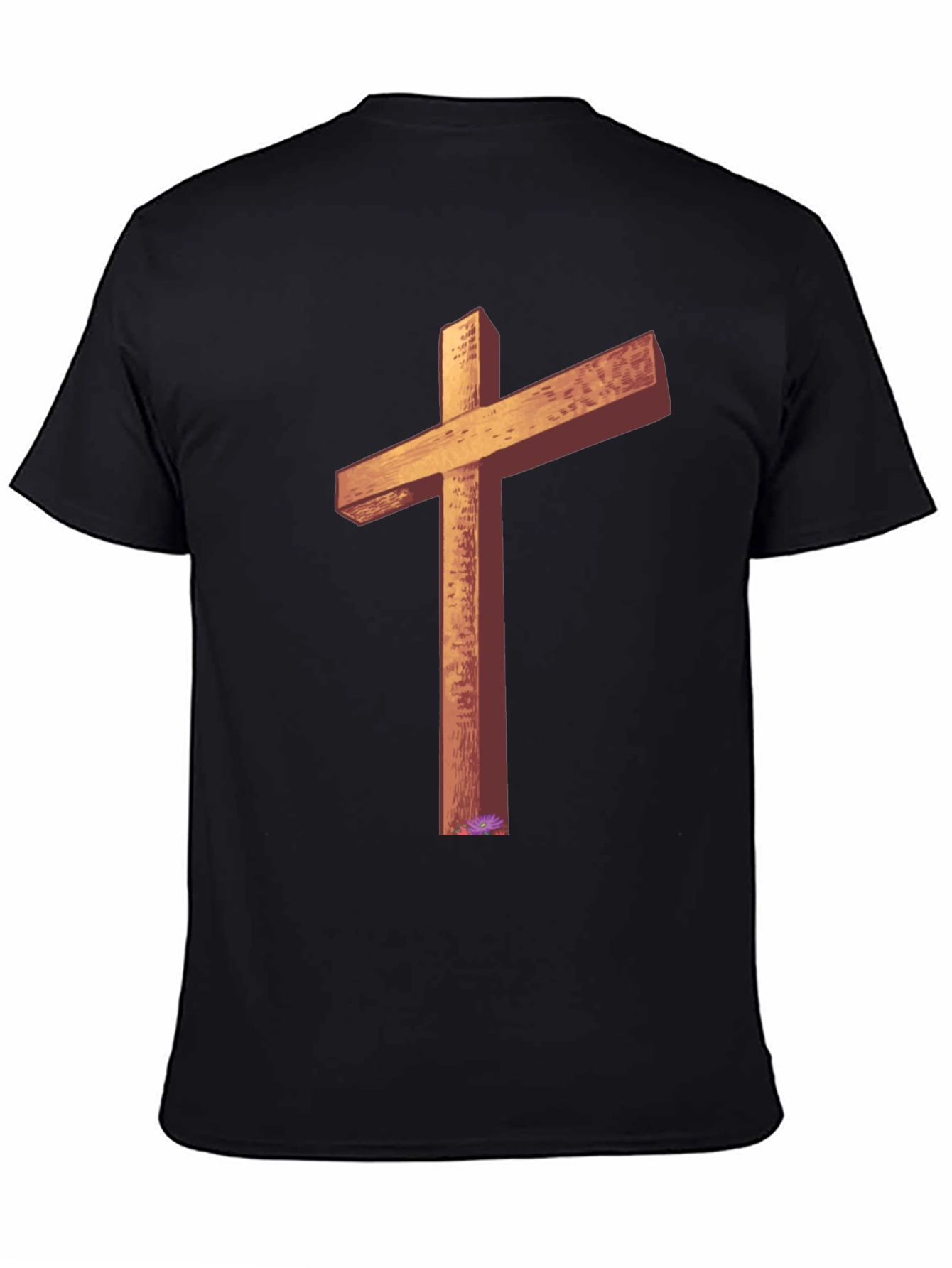 Wooden Cross Graphic Tee - Black Casual T-Shirt