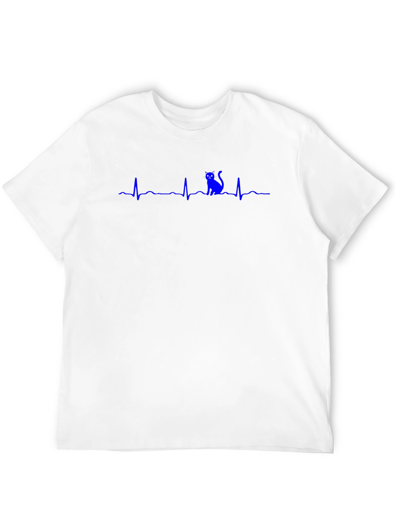 Cat Heartbeat T-Shirt - Black Crew Neck