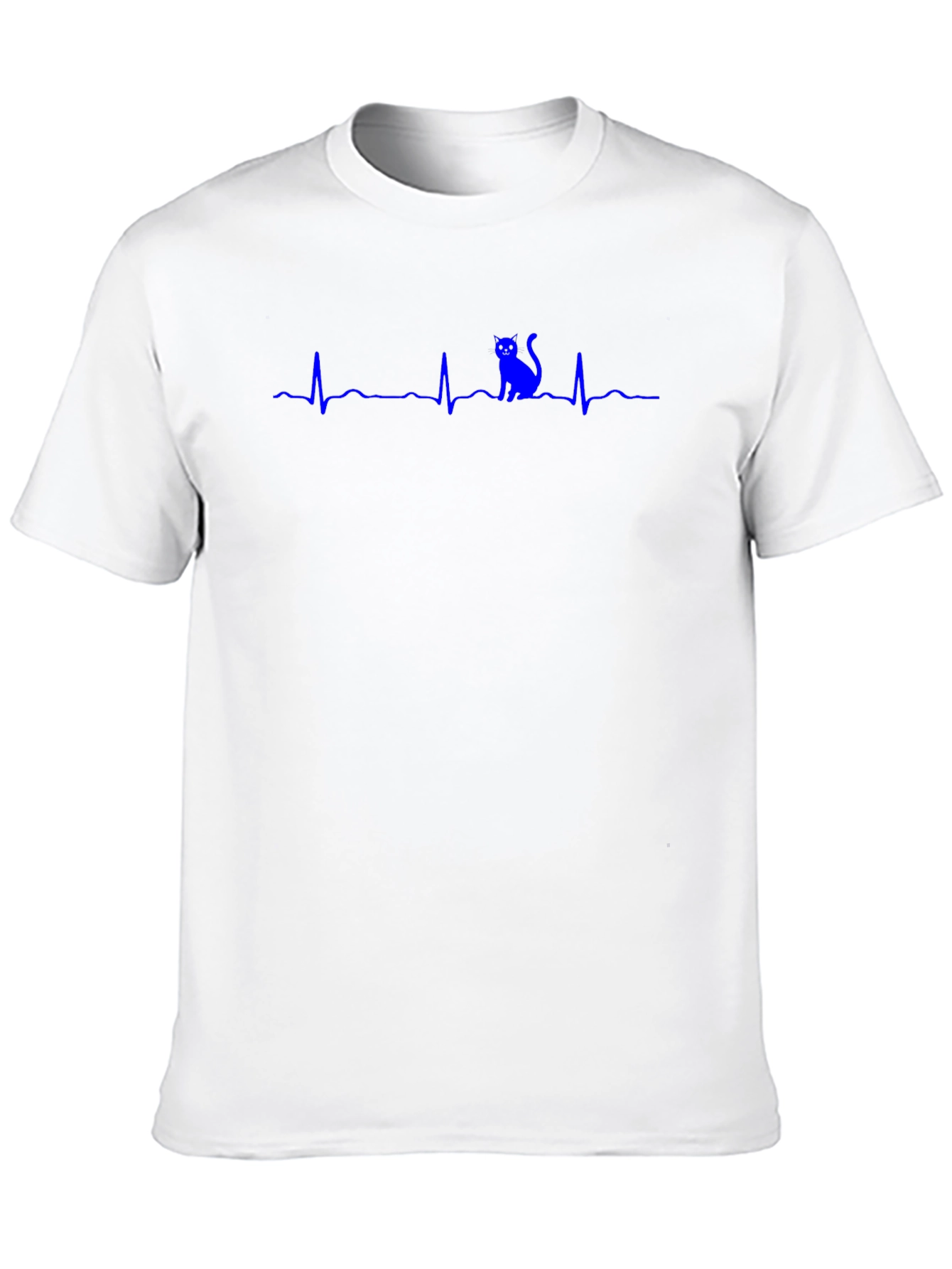 Cat Heartbeat T-Shirt - Black Crew Neck
