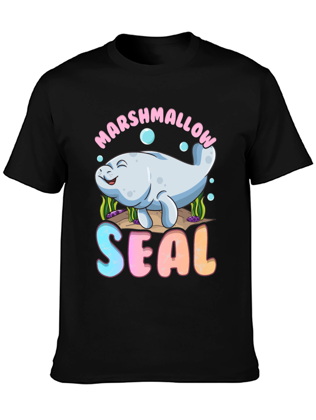 Marshmallow Seal Black T-Shirt - Cute Kawaii Design
