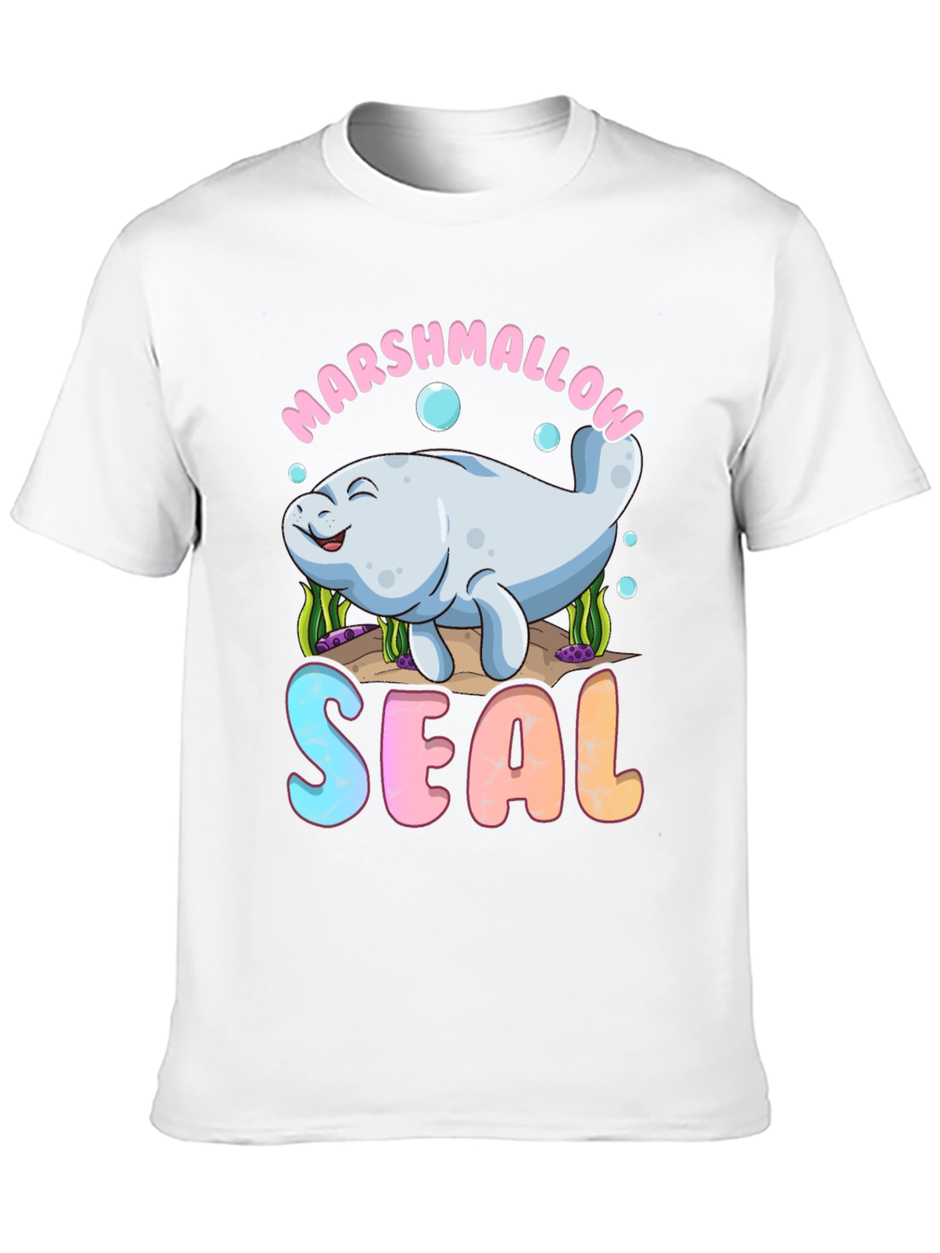Marshmallow Seal Black T-Shirt - Cute Kawaii Design