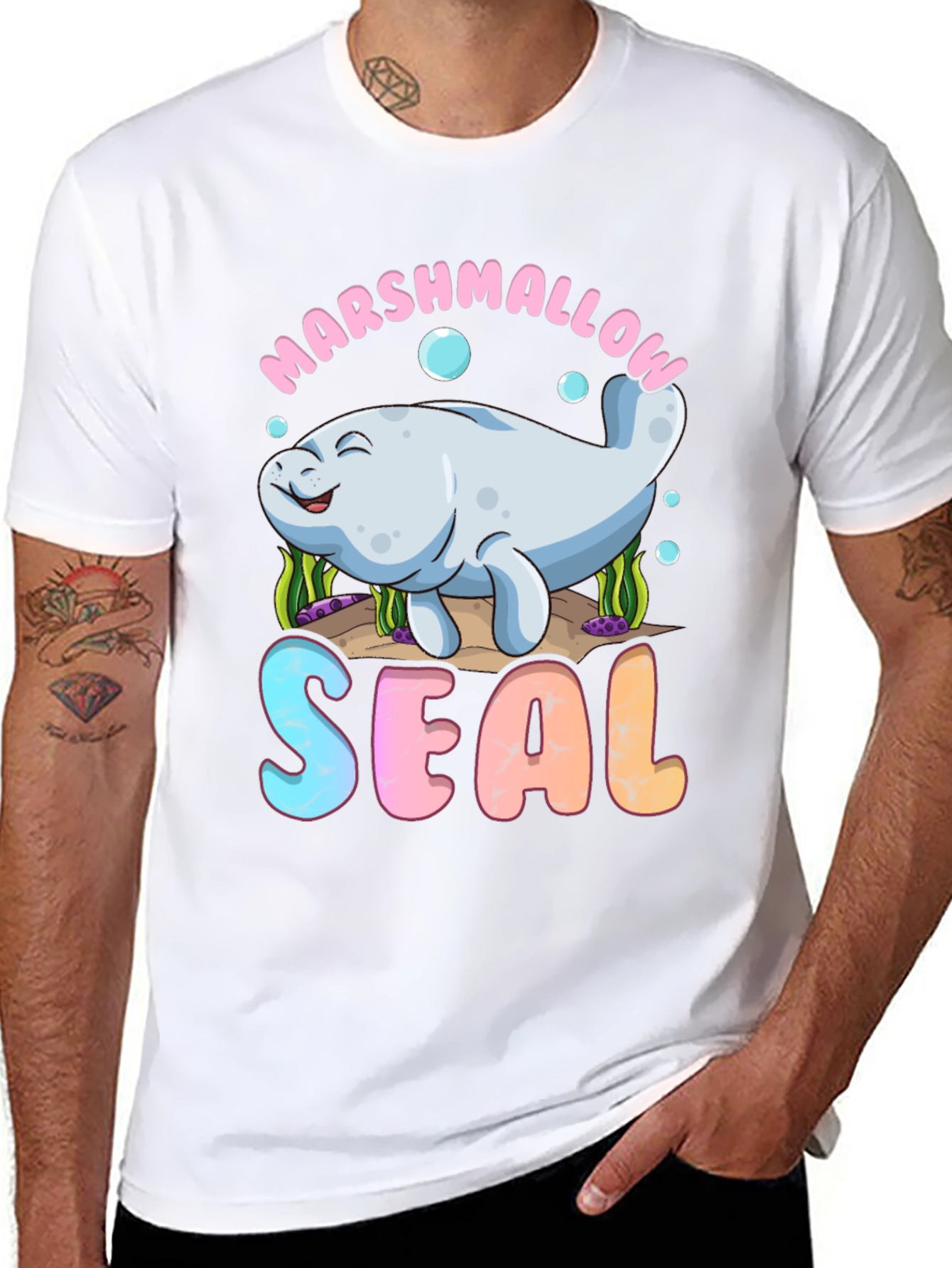 Marshmallow Seal Black T-Shirt - Cute Kawaii Design