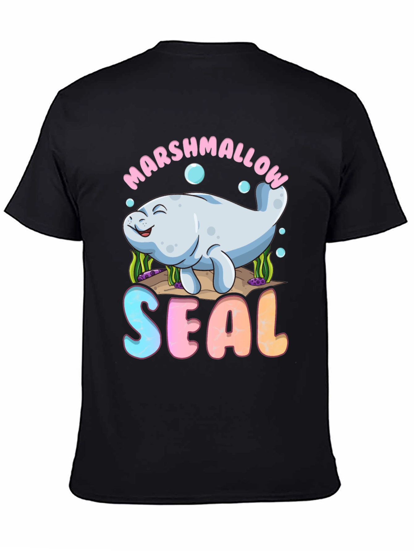 Marshmallow Seal Black T-Shirt - Cute Kawaii Design