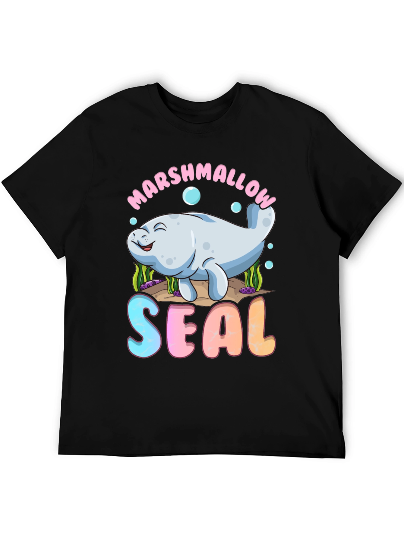 Marshmallow Seal Black T-Shirt - Cute Kawaii Design