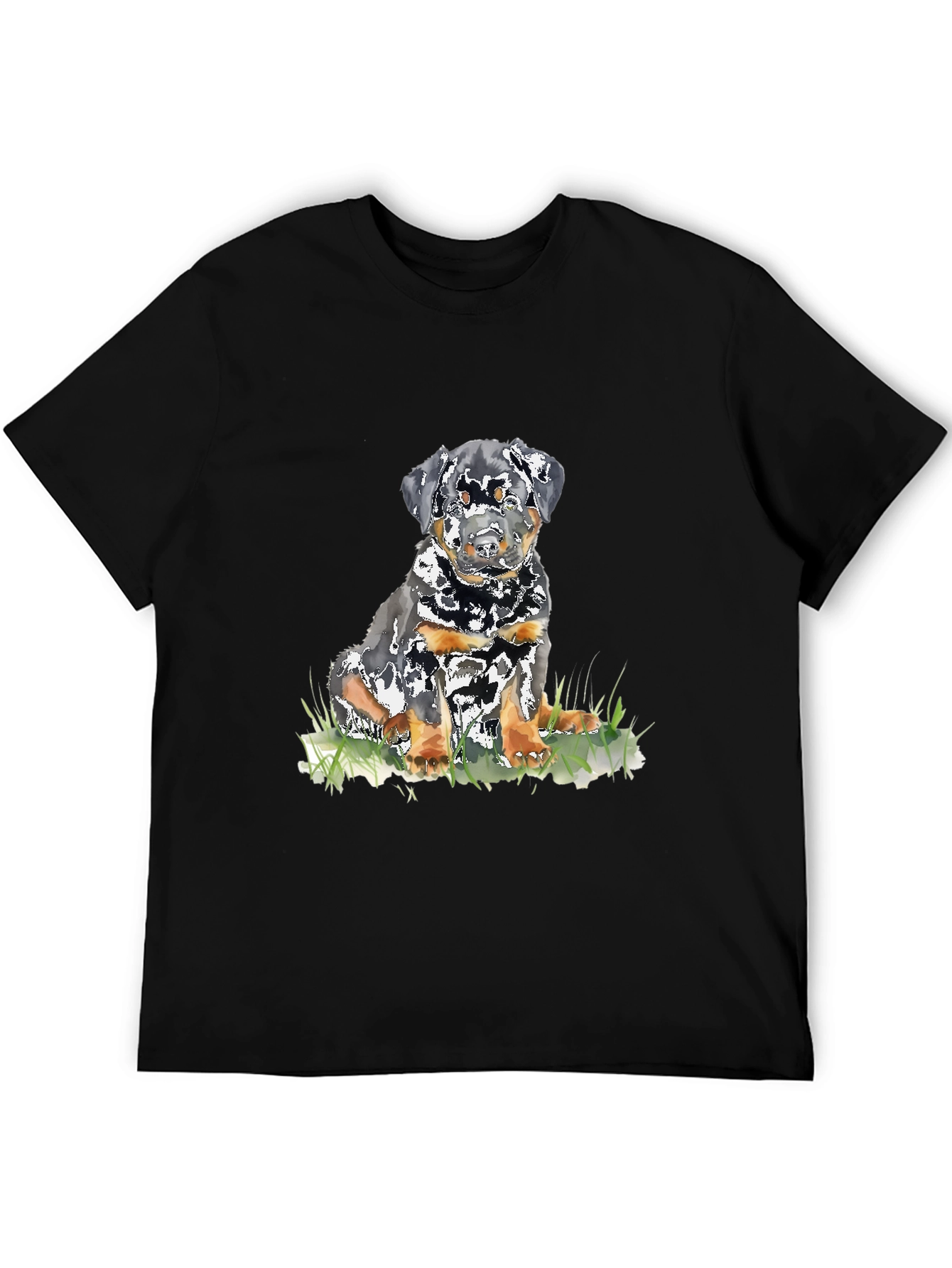 Rottweiler Puppy Graphic T-Shirt - Black Casual Tee
