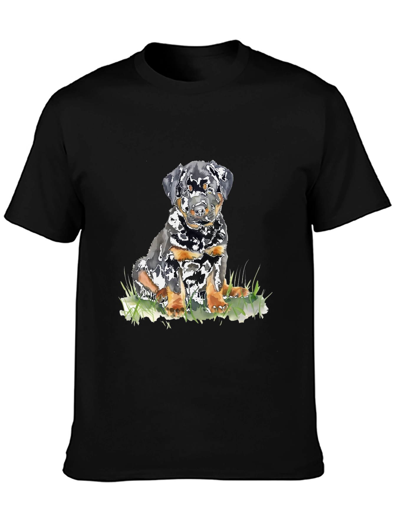 Rottweiler Puppy Graphic T-Shirt - Black Casual Tee