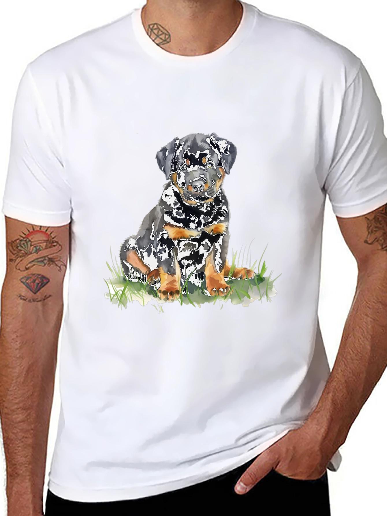 Rottweiler Puppy Graphic T-Shirt - Black Casual Tee