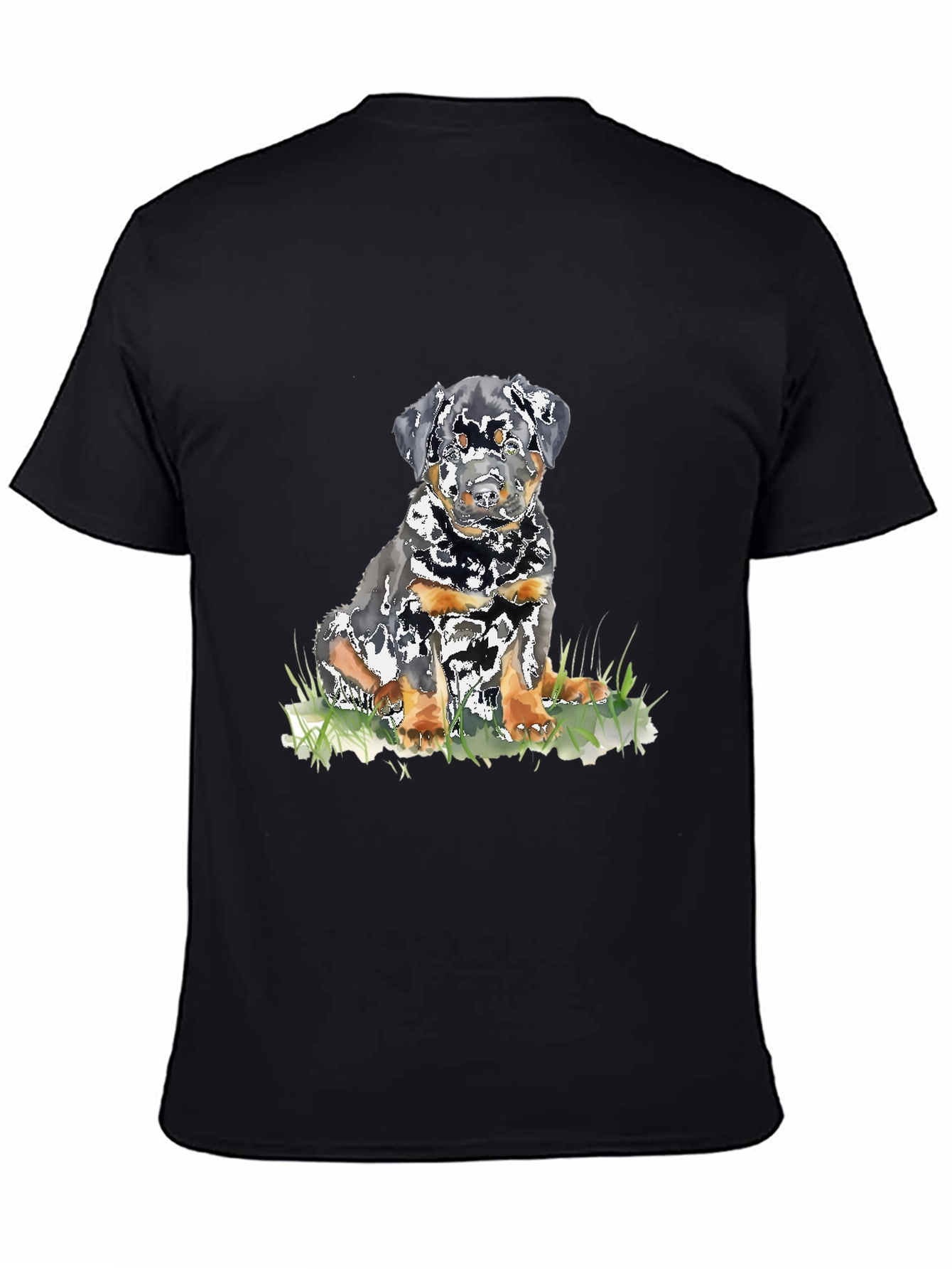 Rottweiler Puppy Graphic T-Shirt - Black Casual Tee