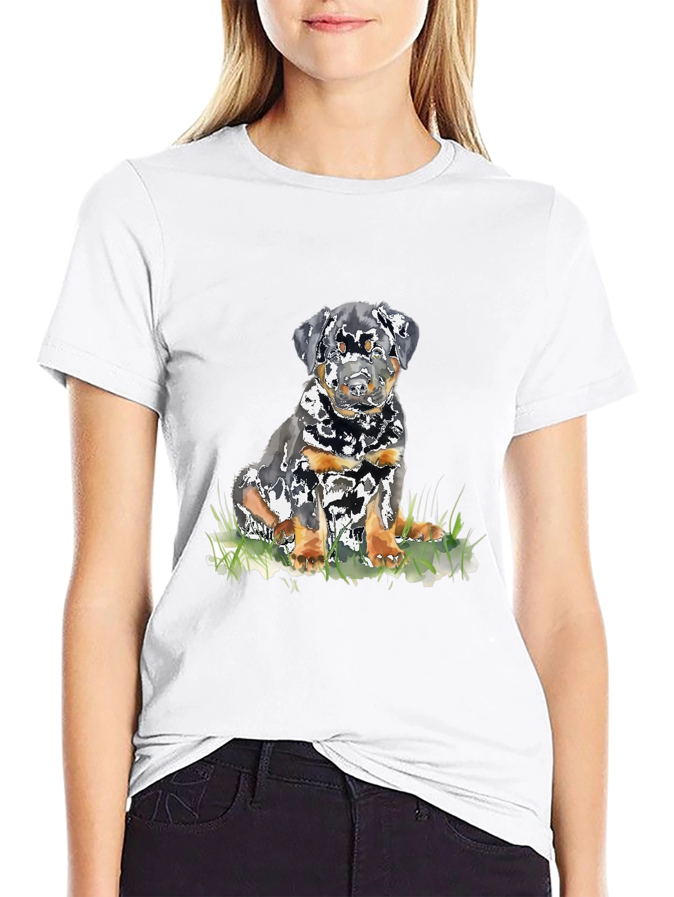 Rottweiler Puppy Graphic T-Shirt - Black Casual Tee