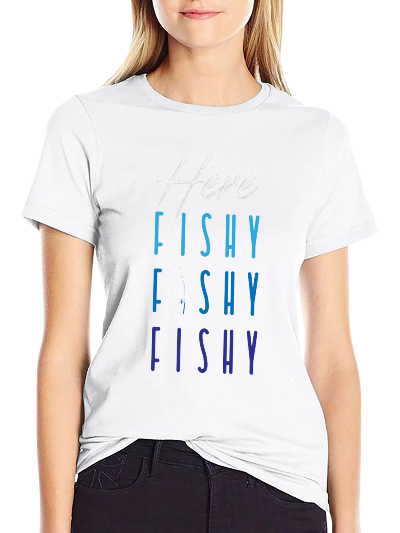 Here Fishy Fishy T-Shirt Black Mens Fishing Tee