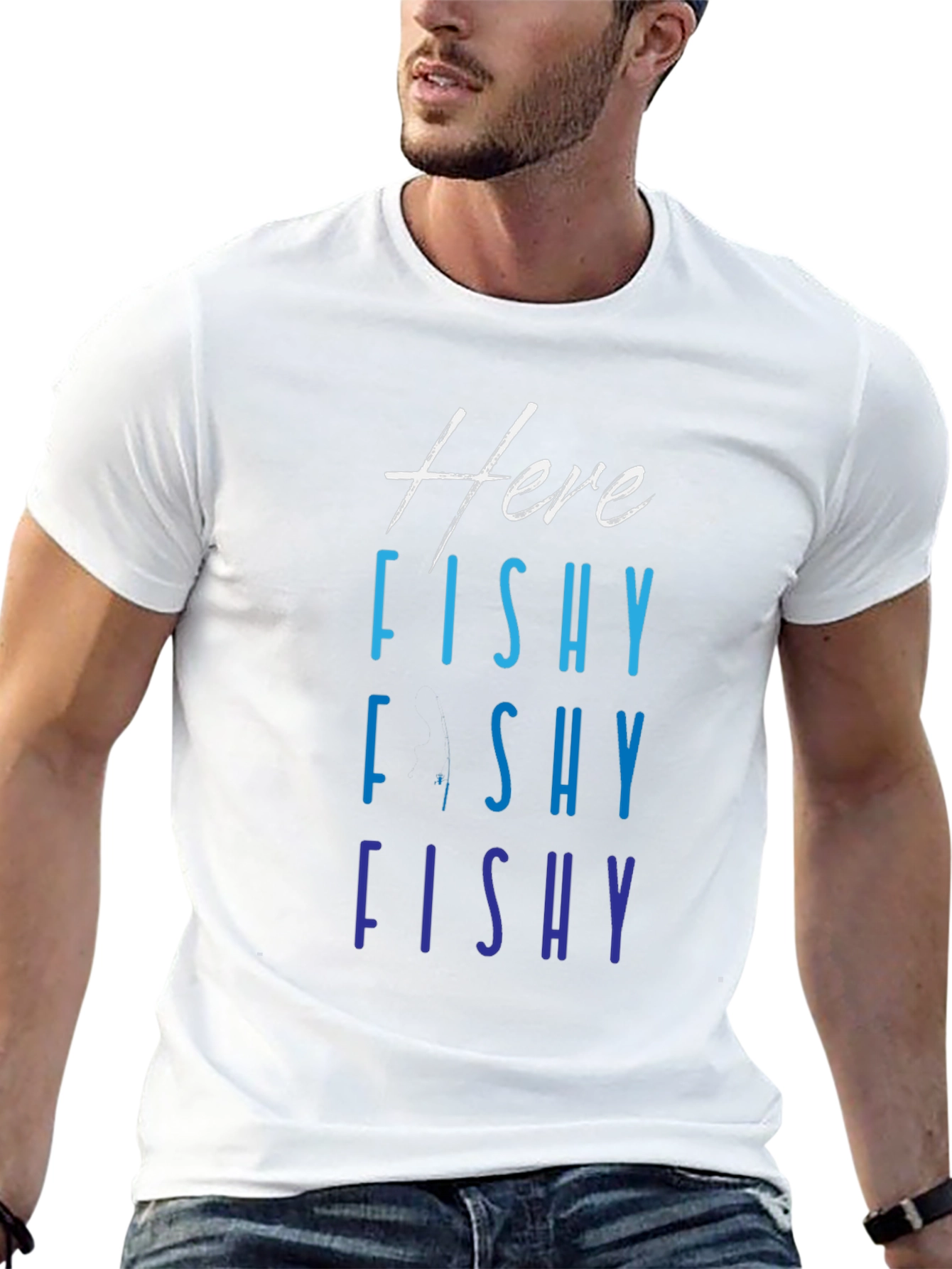 Here Fishy Fishy T-Shirt Black Mens Fishing Tee