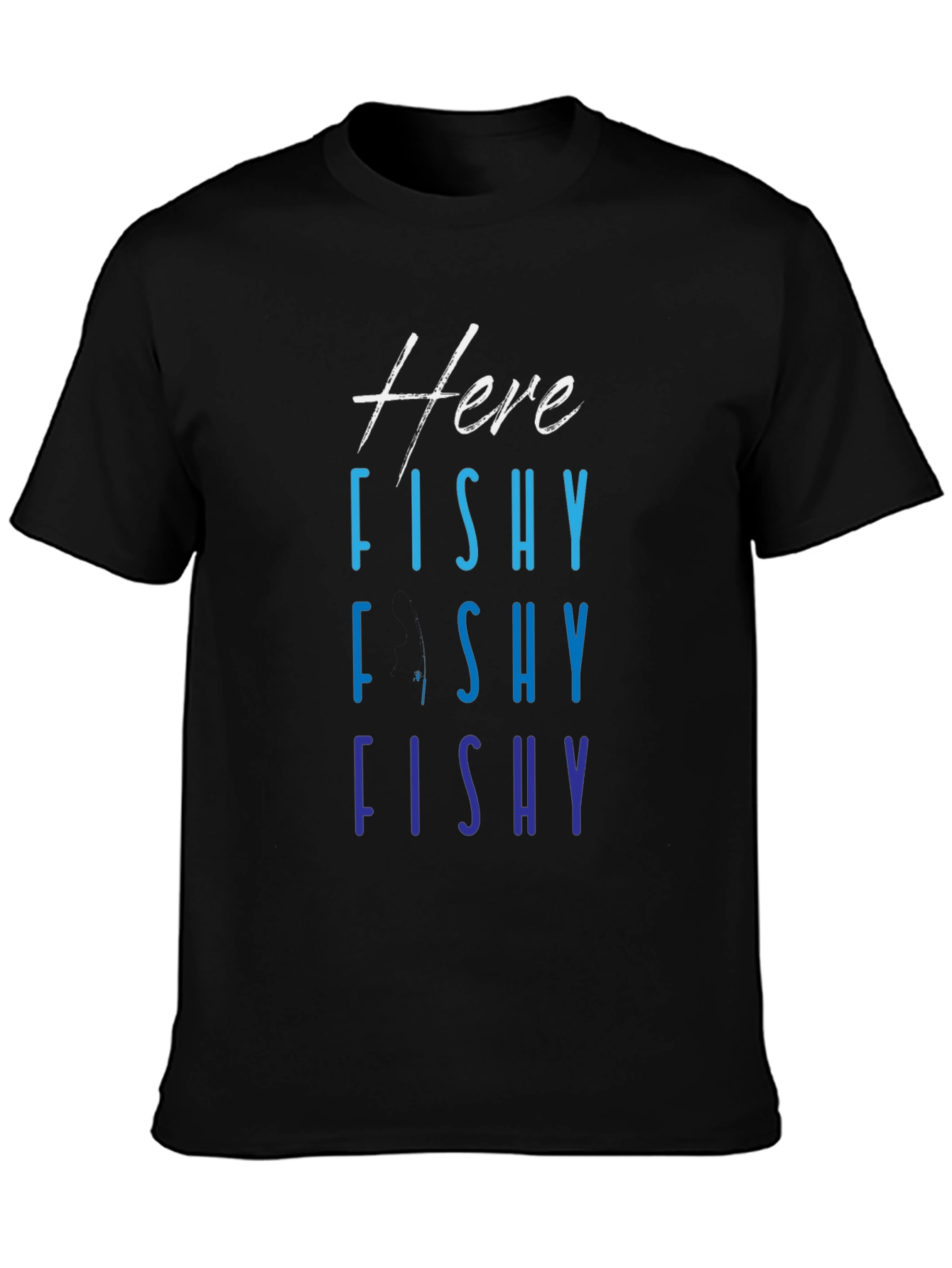 Here Fishy Fishy T-Shirt Black Mens Fishing Tee
