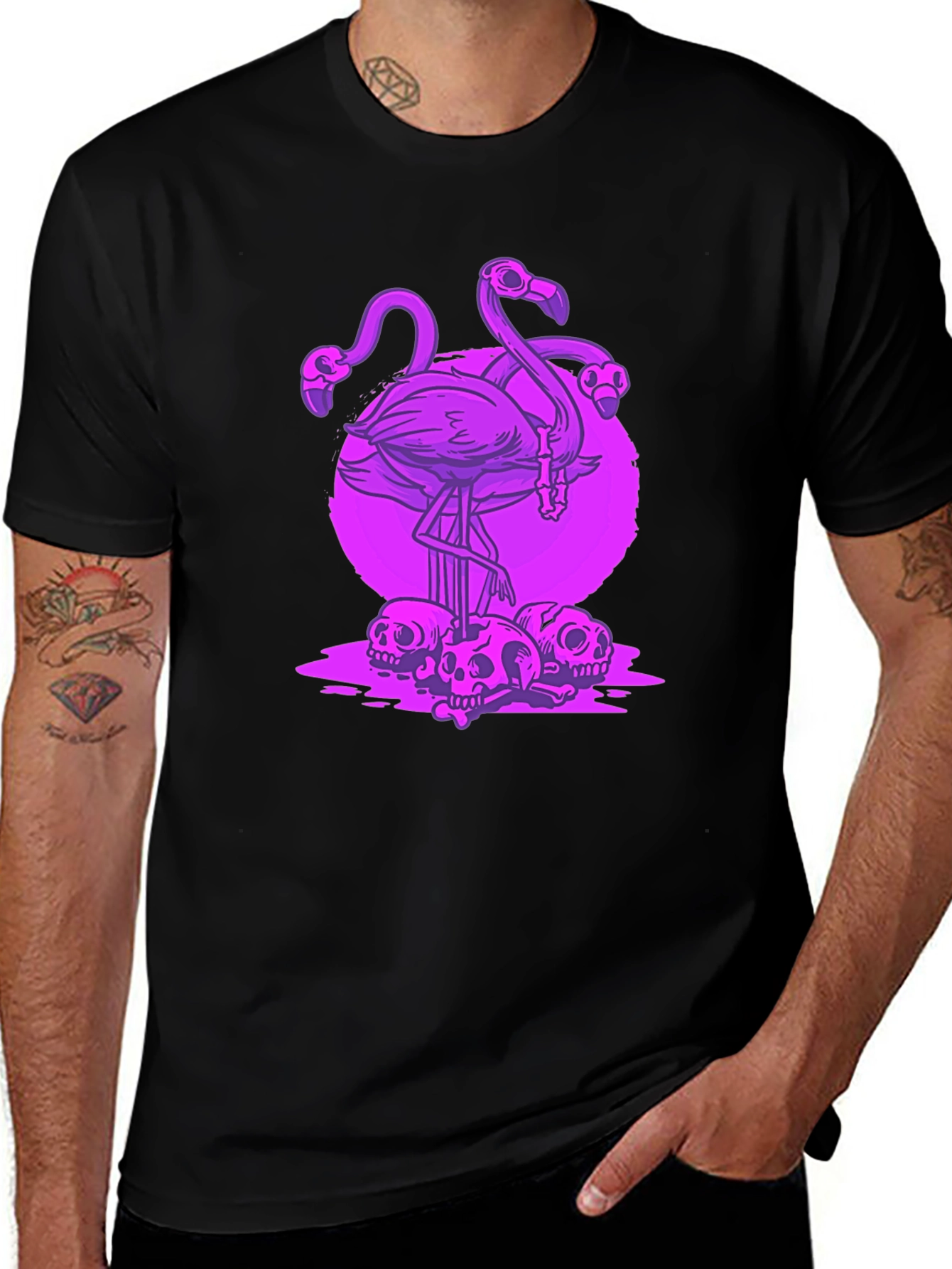 Flamingo Skulls Graphic Tee - Black T-Shirt