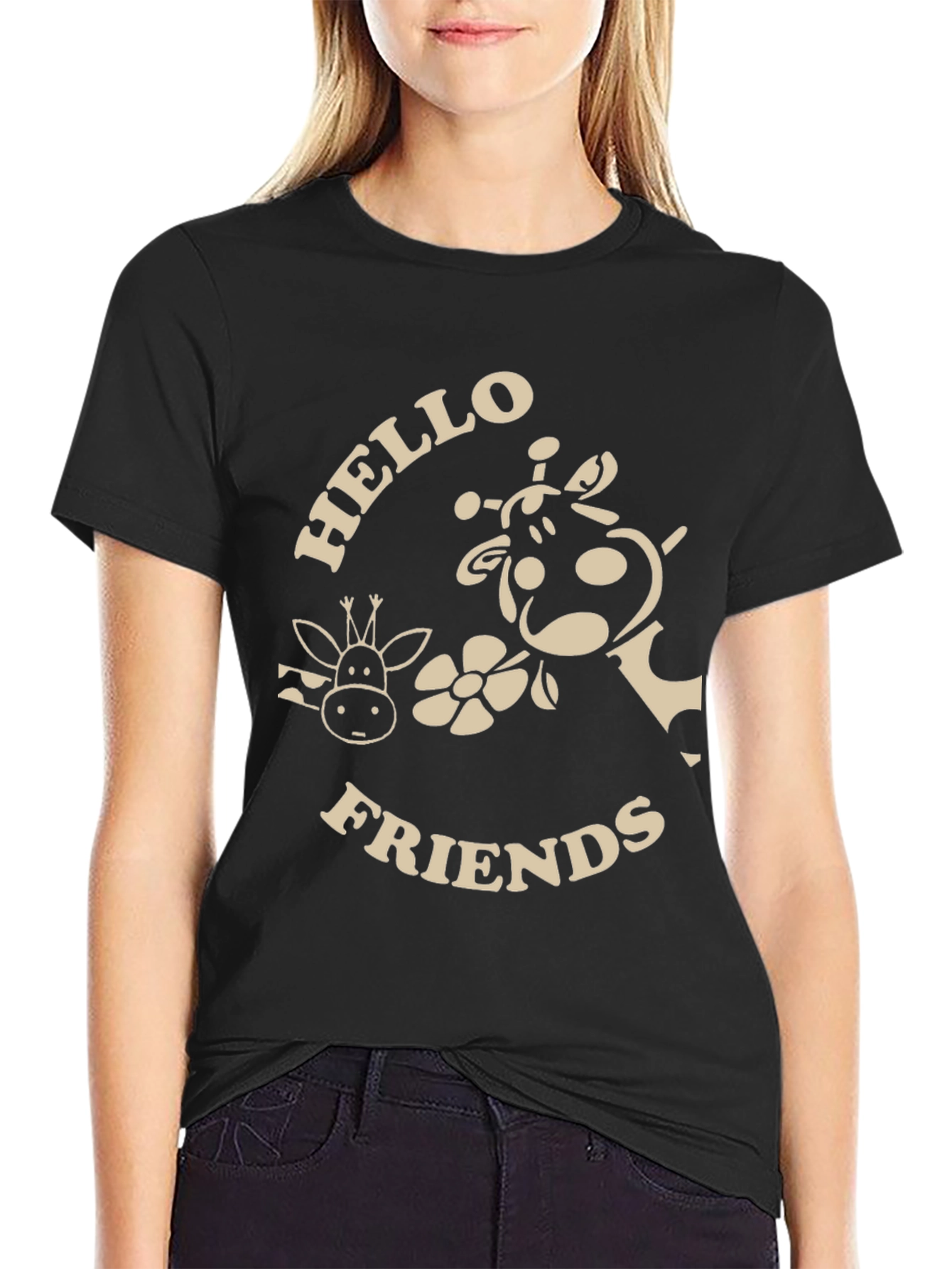 Hello Friends Giraffe Graphic T-Shirt