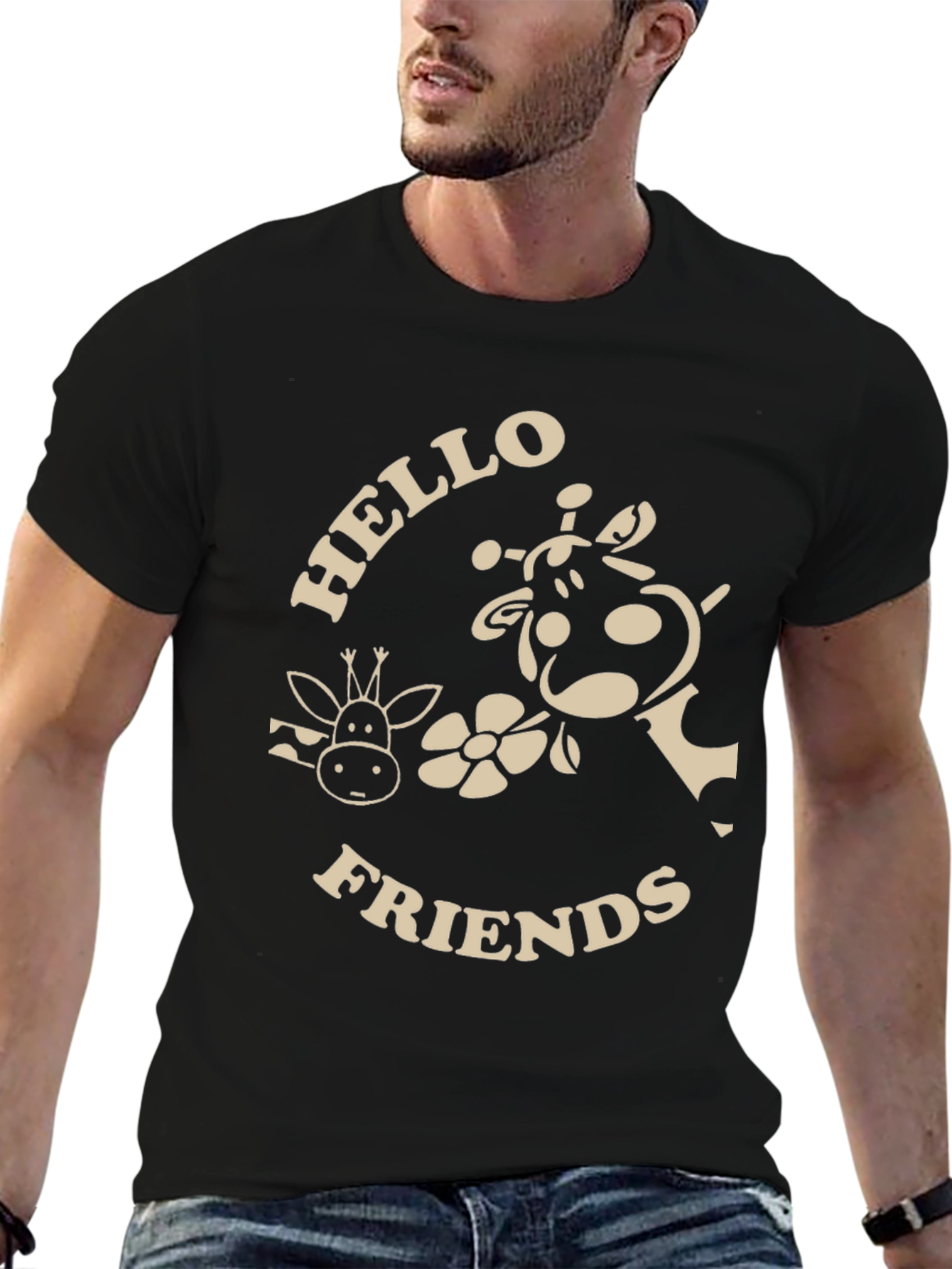 Hello Friends Giraffe Graphic T-Shirt