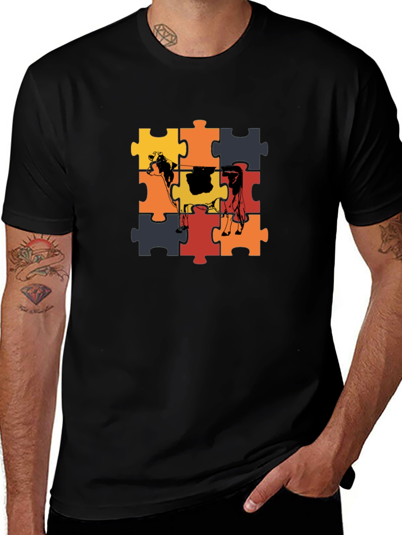 Cow Puzzle Piece Graphic T-Shirt