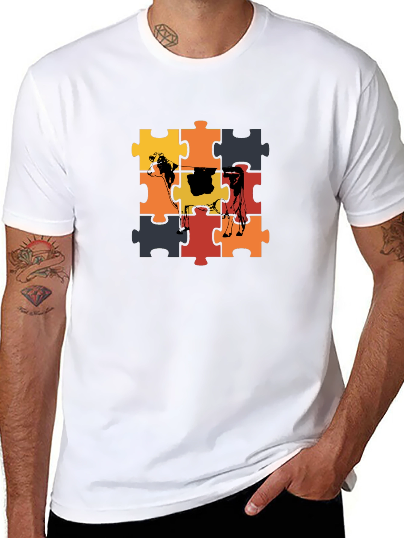 Cow Puzzle Piece Graphic T-Shirt