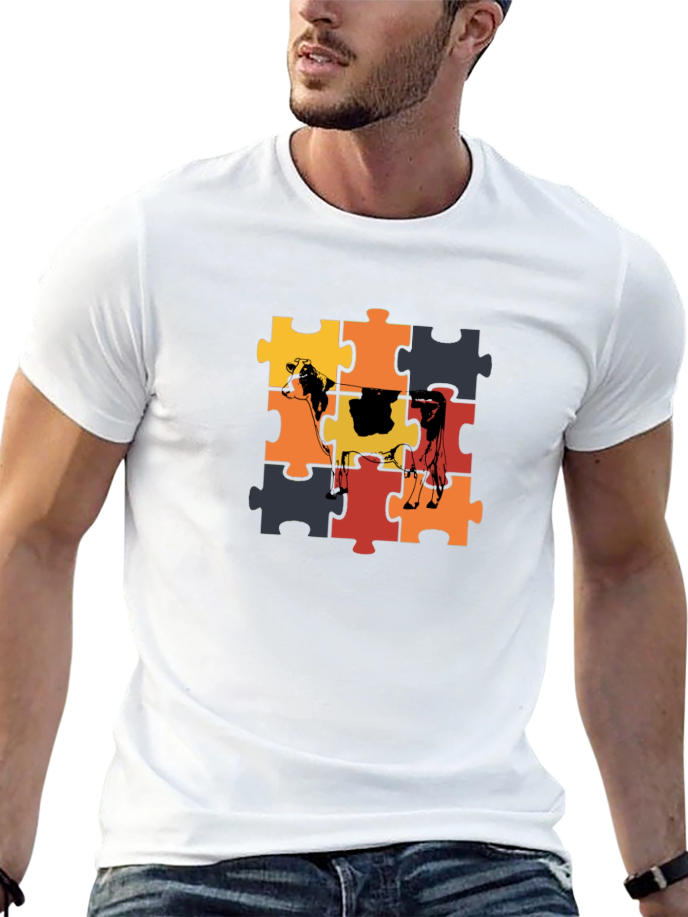 Cow Puzzle Piece Graphic T-Shirt