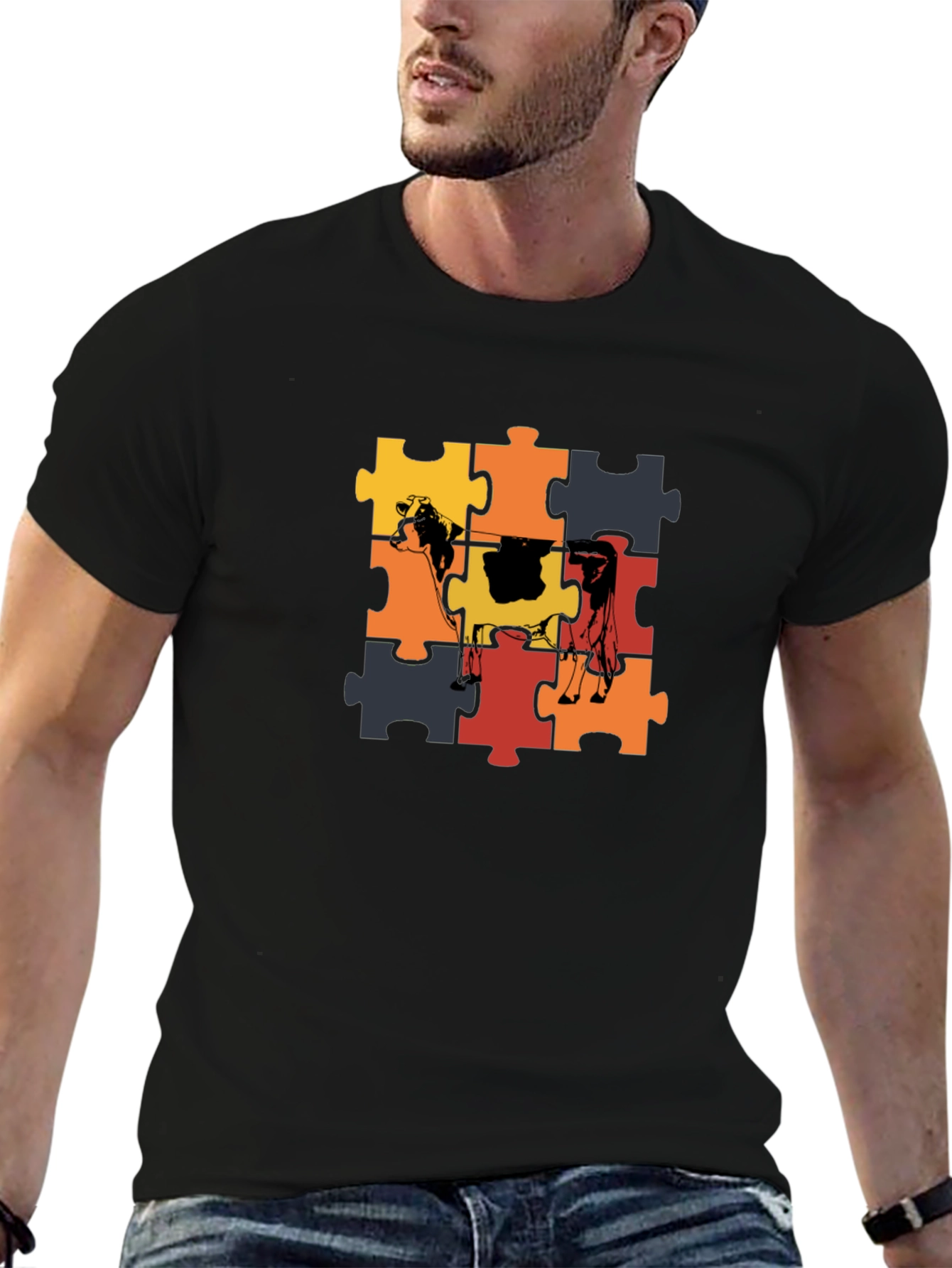 Cow Puzzle Piece Graphic T-Shirt