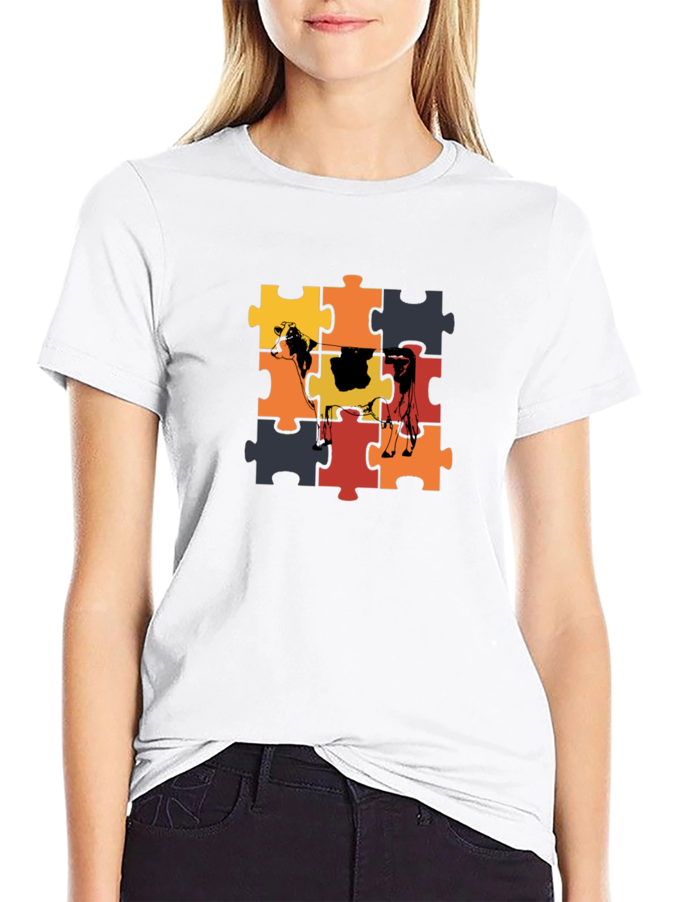 Cow Puzzle Piece Graphic T-Shirt