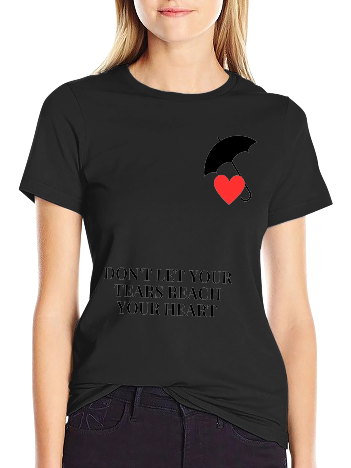 Heart Umbrella Graphic Black T-Shirt