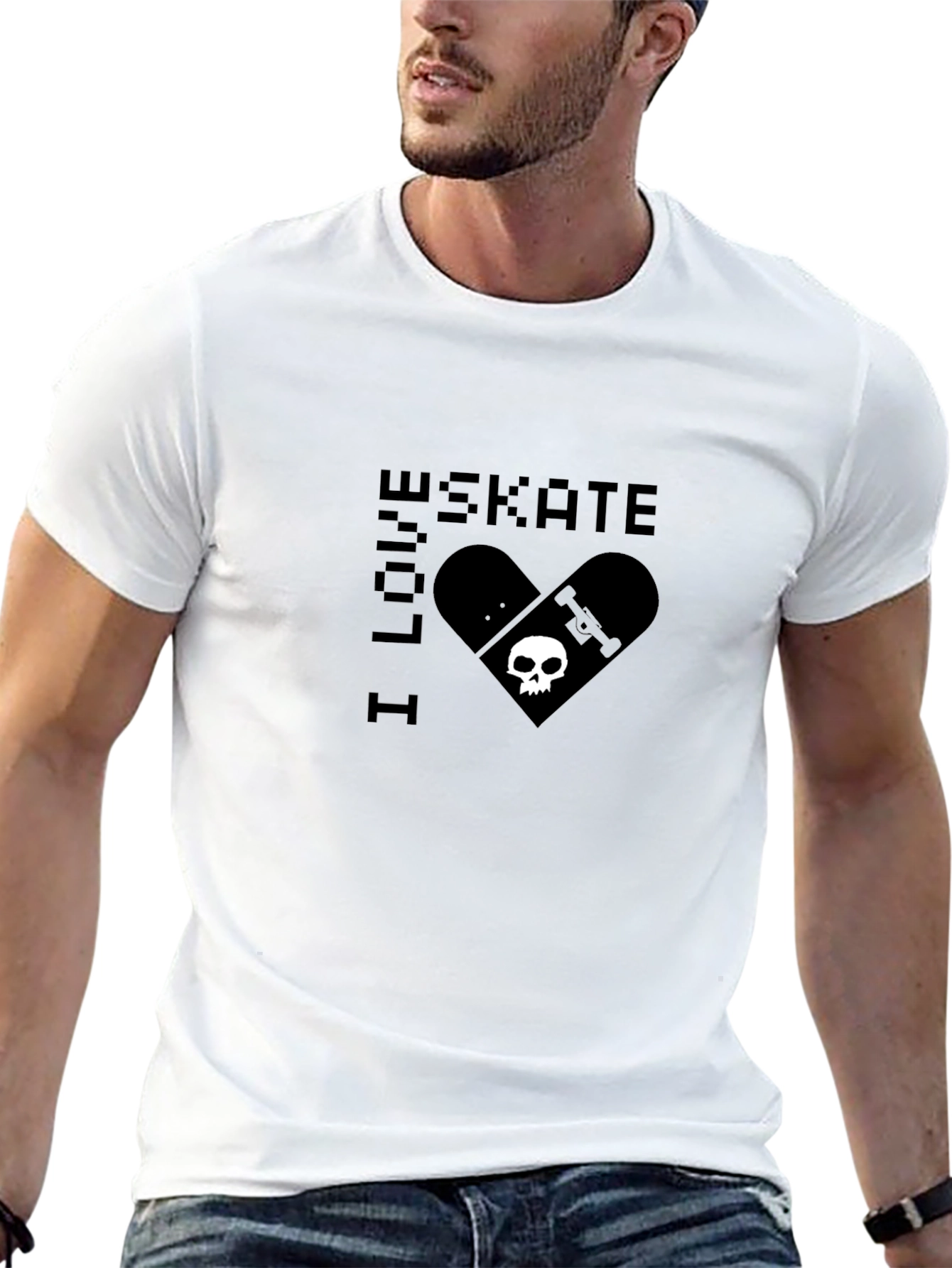 I Love Skate T-Shirt - Skull Skateboard Design