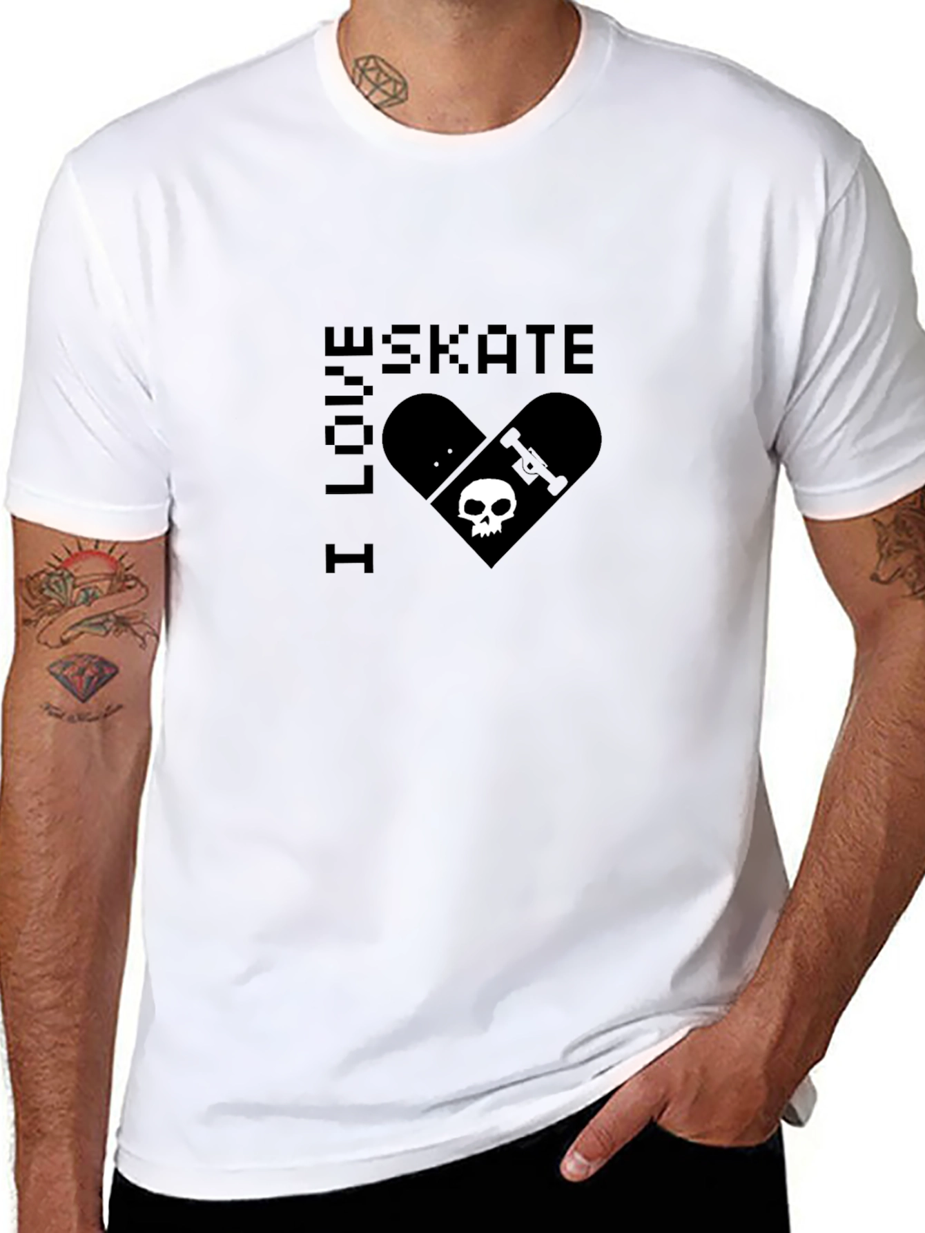 I Love Skate T-Shirt - Skull Skateboard Design