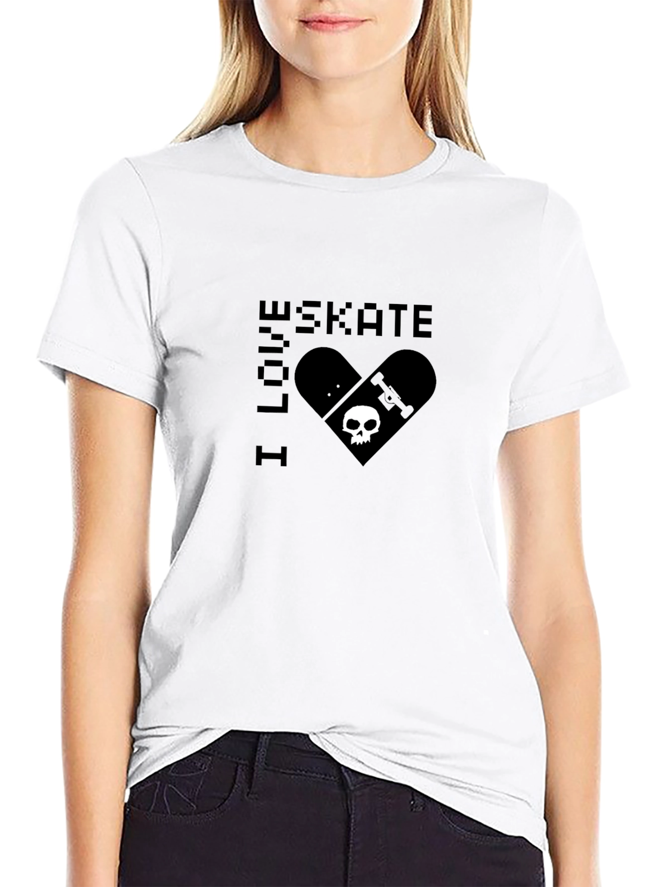 I Love Skate T-Shirt - Skull Skateboard Design