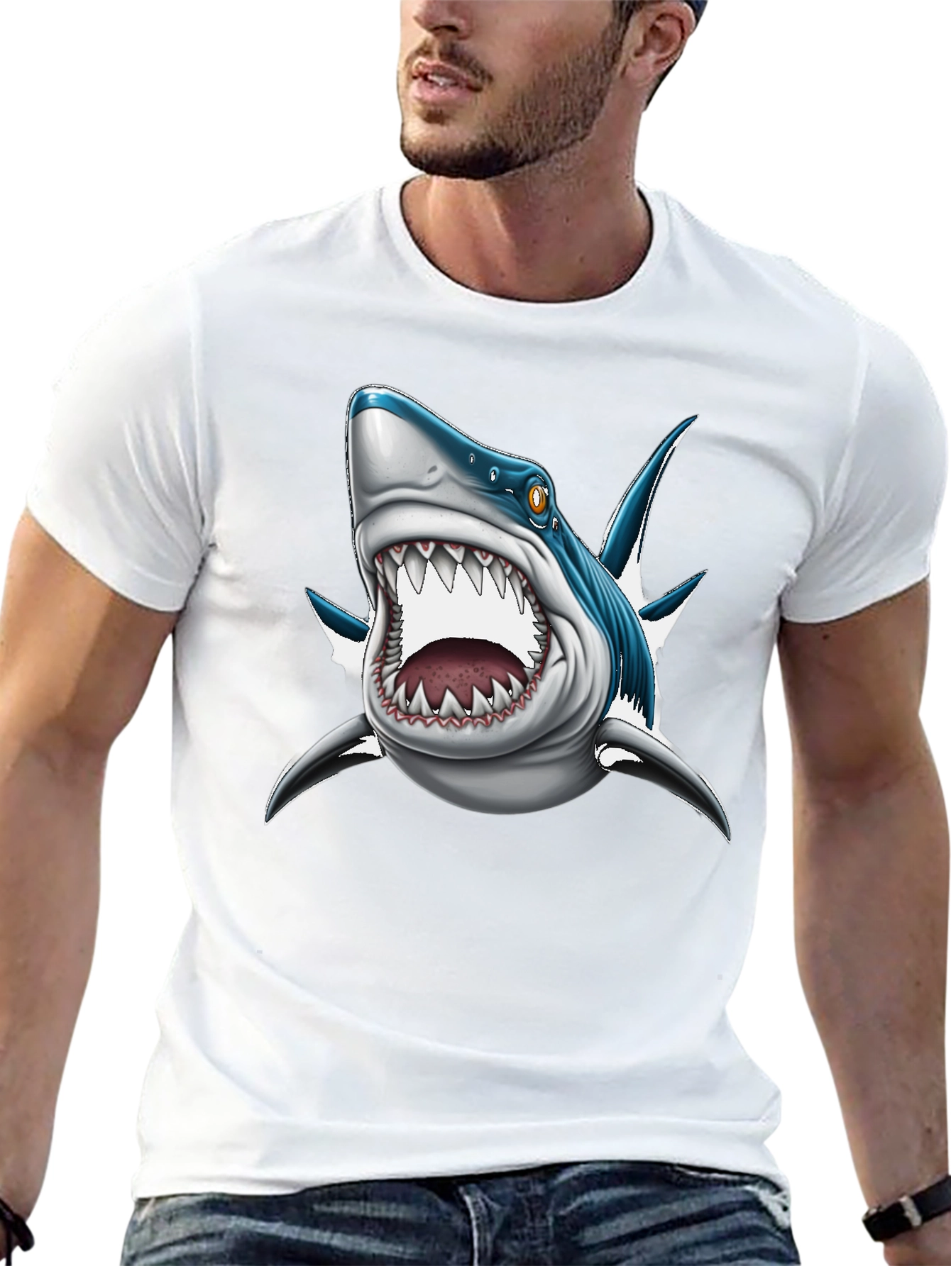 Mens Black Shark Graphic Print T-Shirt