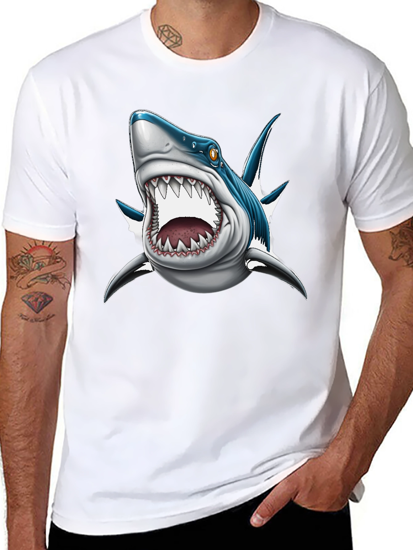 Mens Black Shark Graphic Print T-Shirt