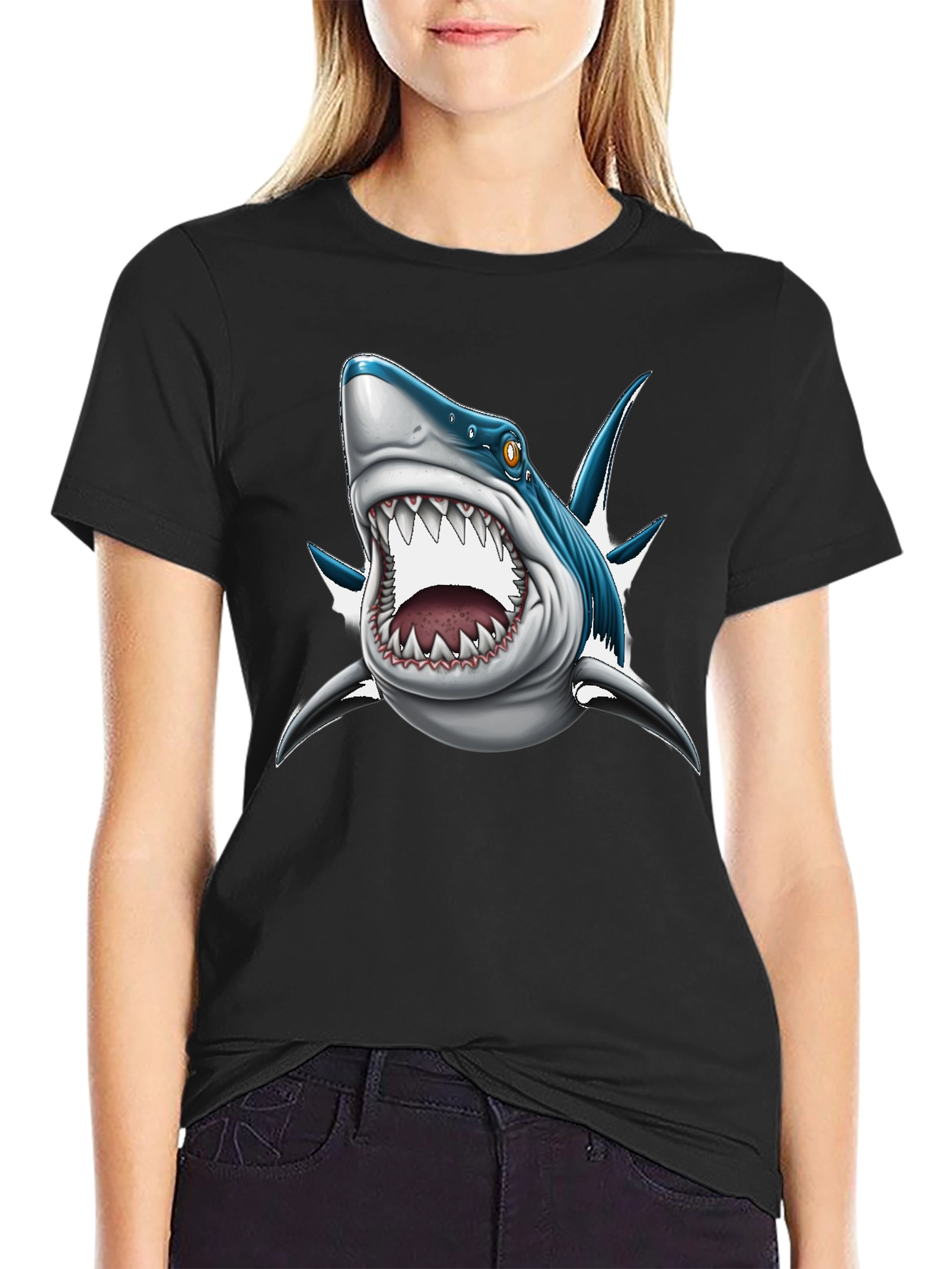 Mens Black Shark Graphic Print T-Shirt