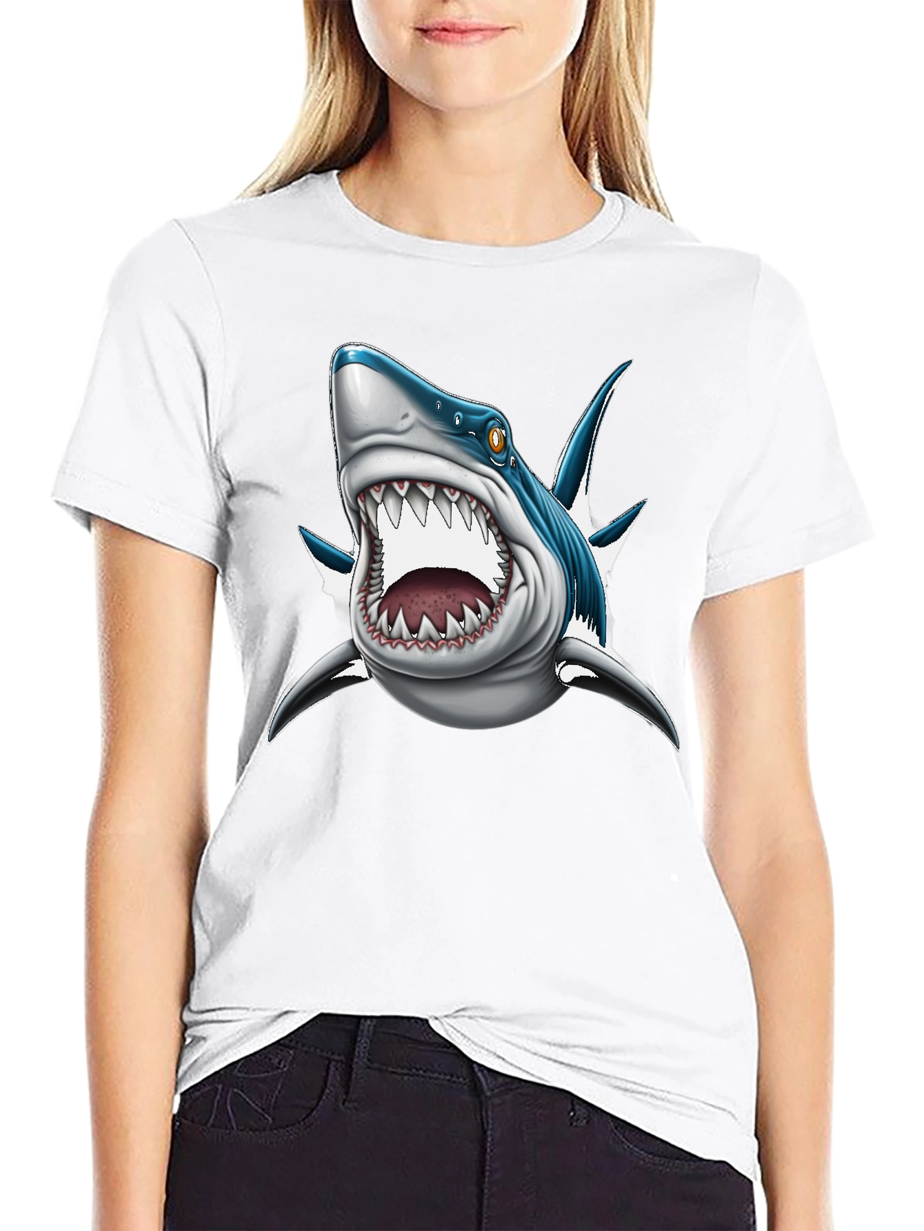 Mens Black Shark Graphic Print T-Shirt