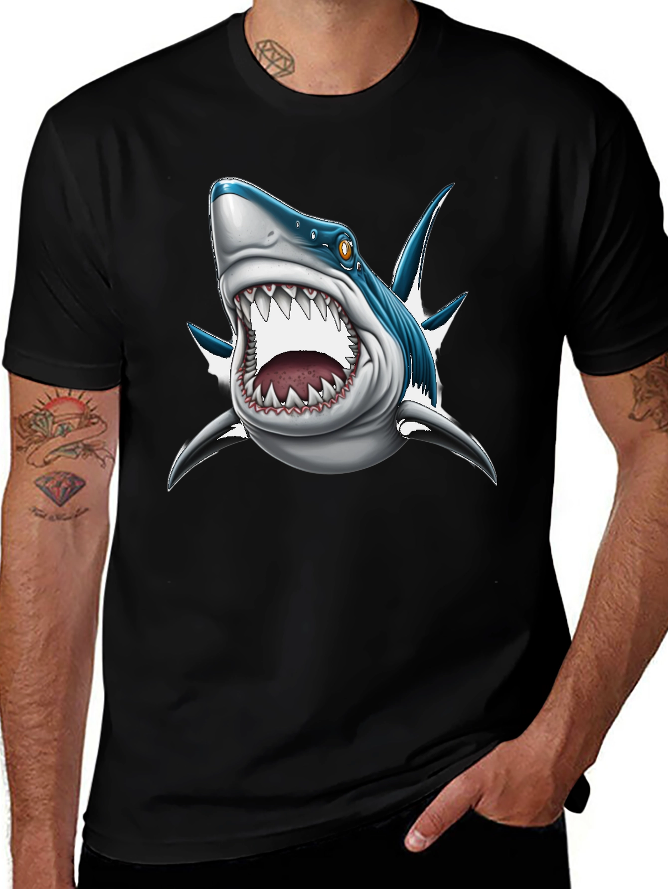 Mens Black Shark Graphic Print T-Shirt