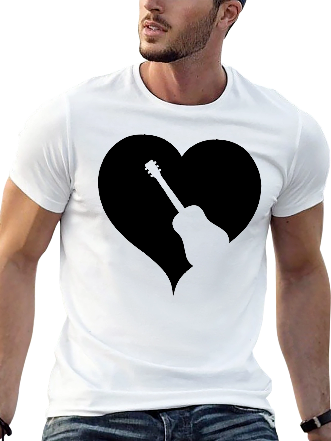 Guitar Heart Graphic Tee - Mens Black T-Shirt
