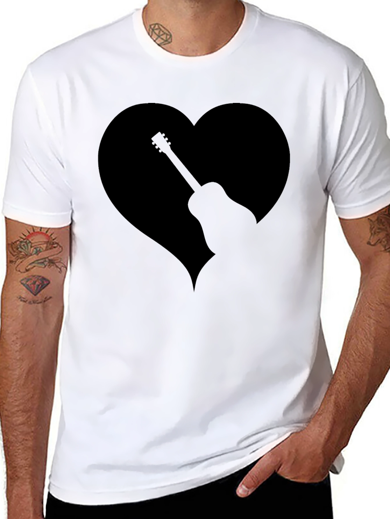 Guitar Heart Graphic Tee - Mens Black T-Shirt