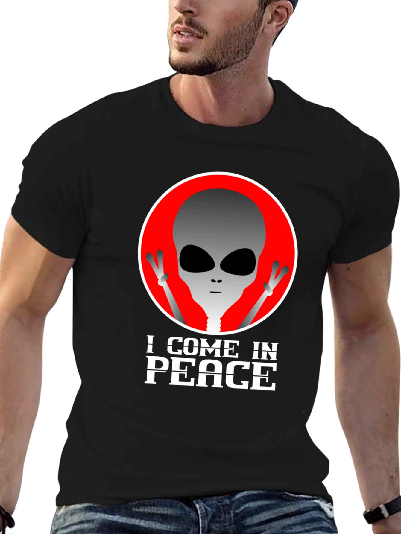 I Come In Peace Alien Graphic Tee - Black