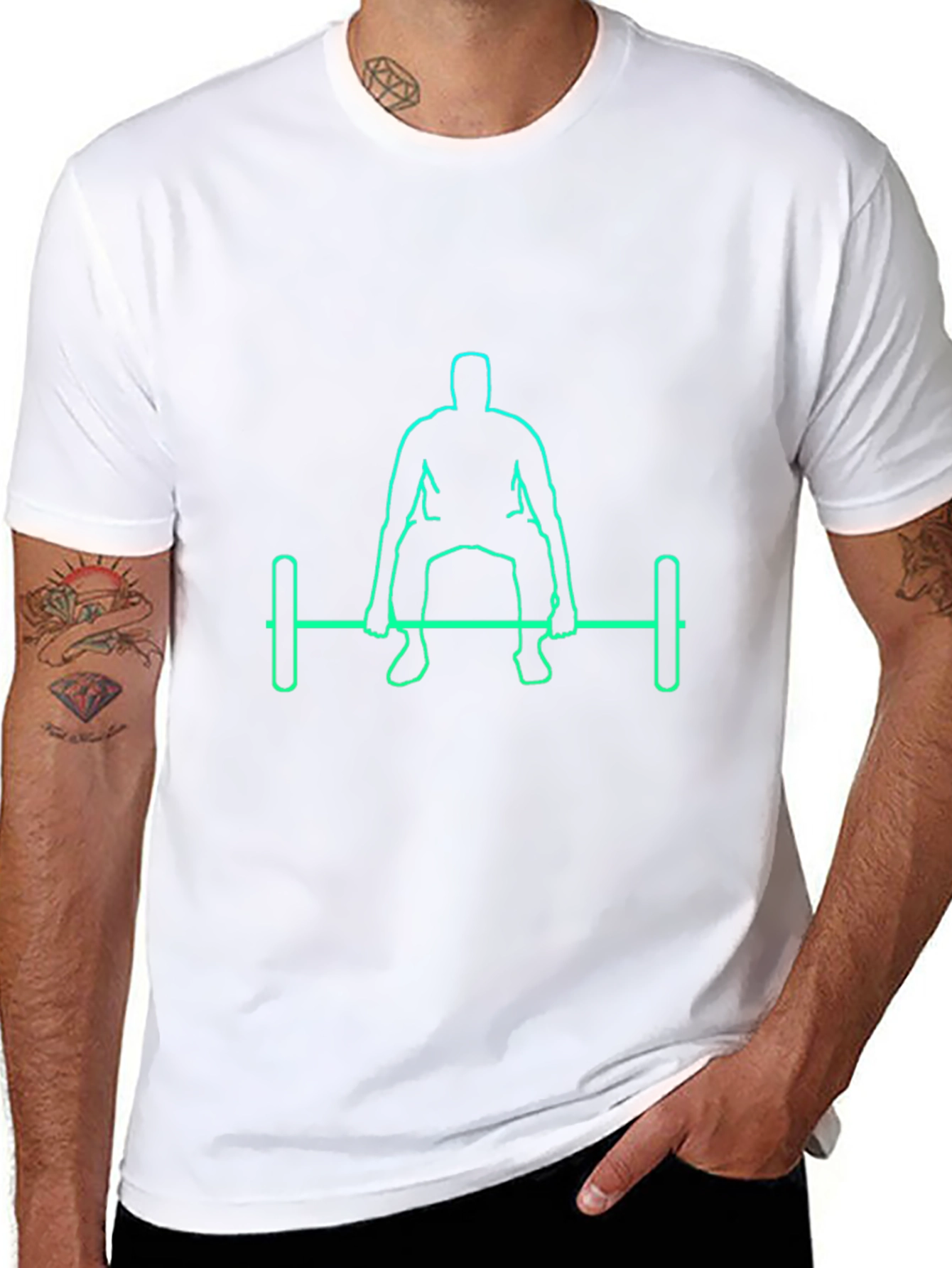 Black T-Shirt with Neon Weightlifter Graphic