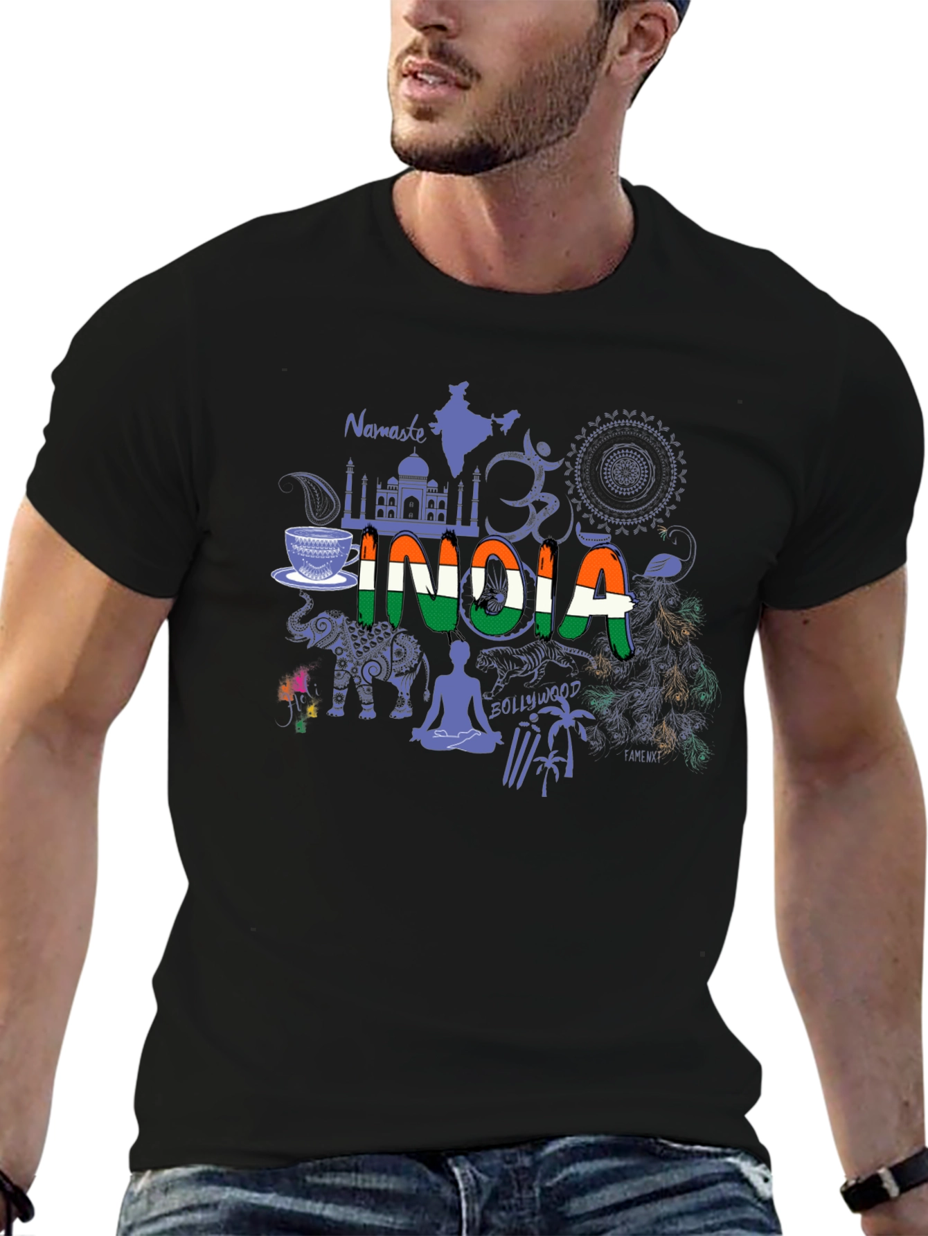 India Graphic Print Black T-Shirt