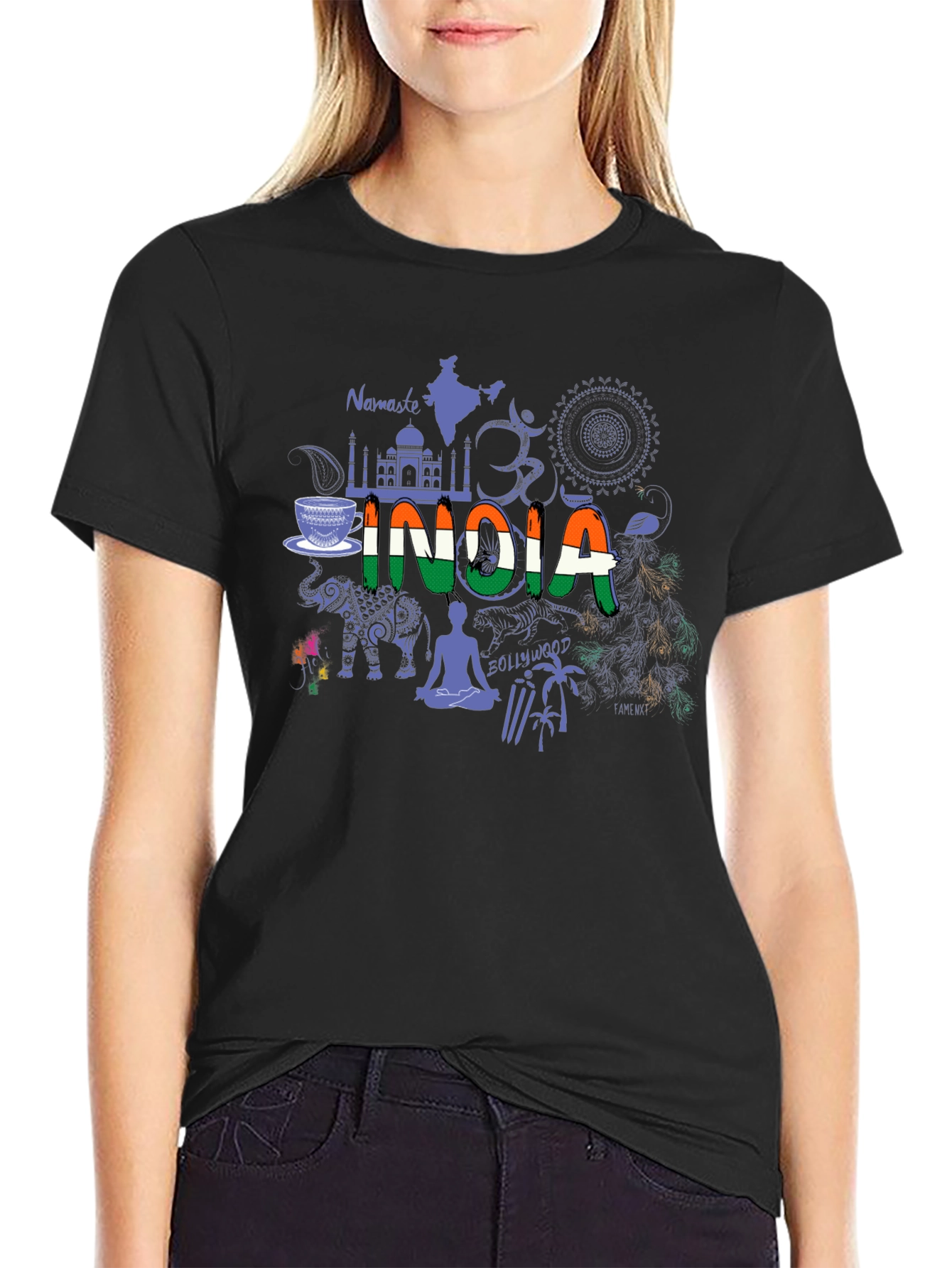 India Graphic Print Black T-Shirt