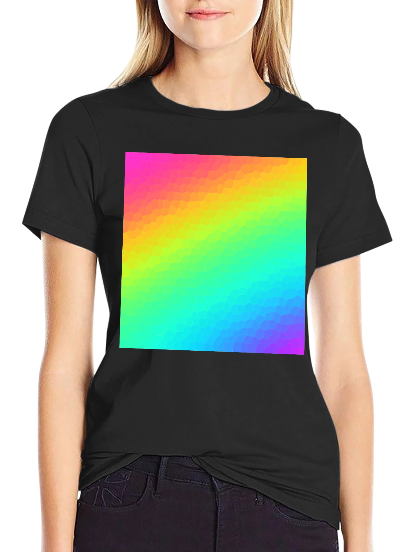 Rainbow Spectrum Graphic Print Black T-Shirt