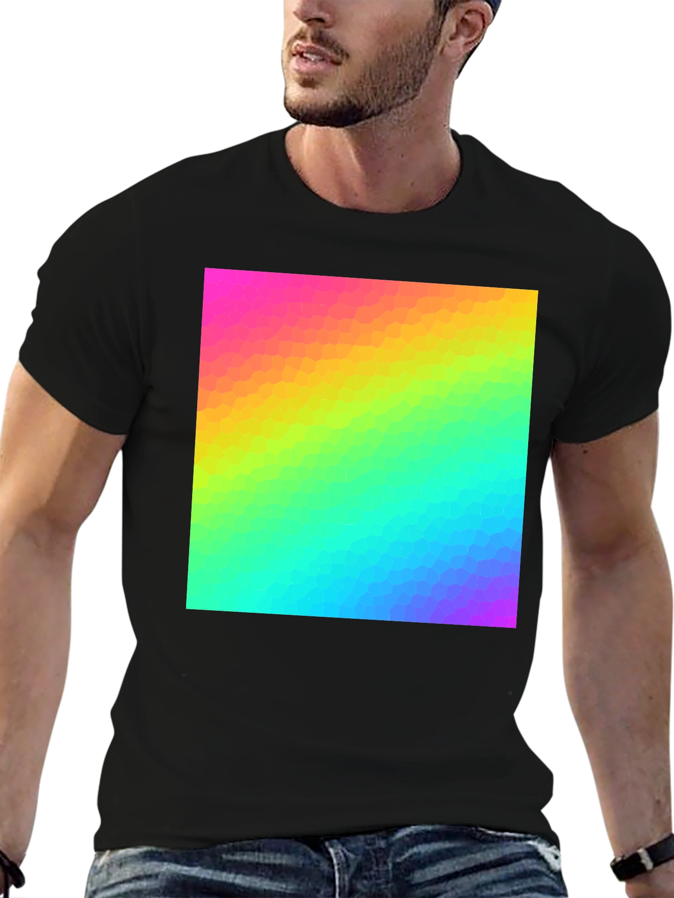 Rainbow Spectrum Graphic Print Black T-Shirt