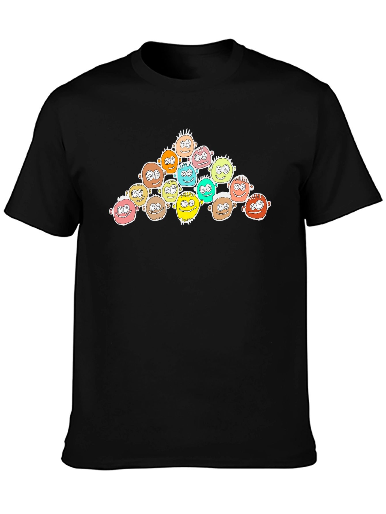 Cartoon Character Heads Black T-Shirt