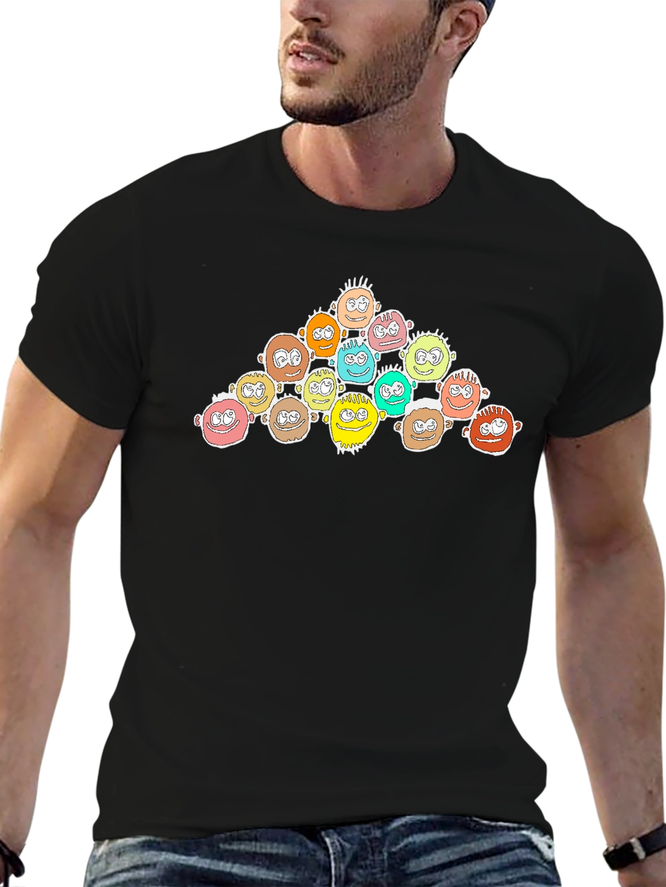 Cartoon Character Heads Black T-Shirt