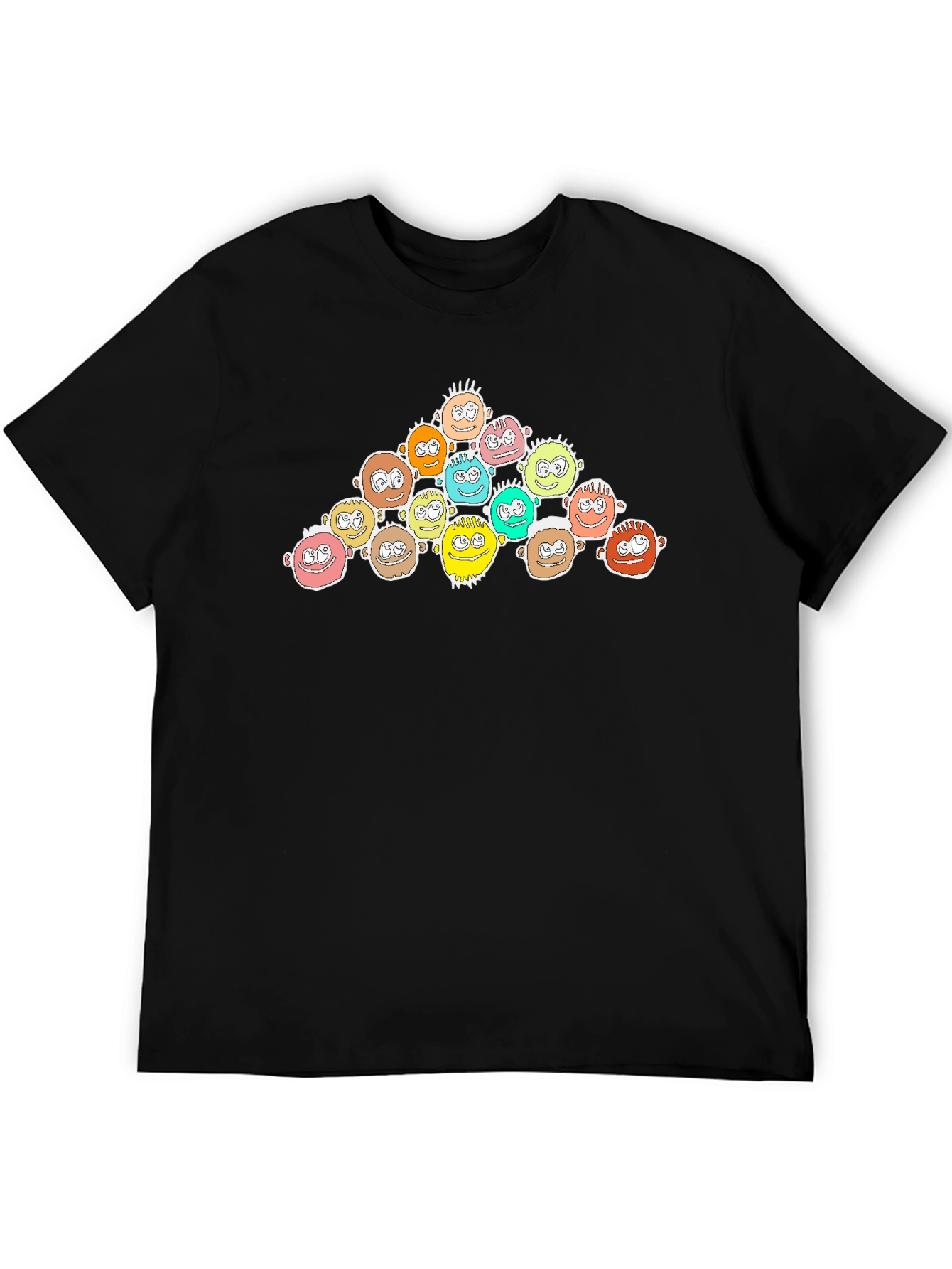 Cartoon Character Heads Black T-Shirt