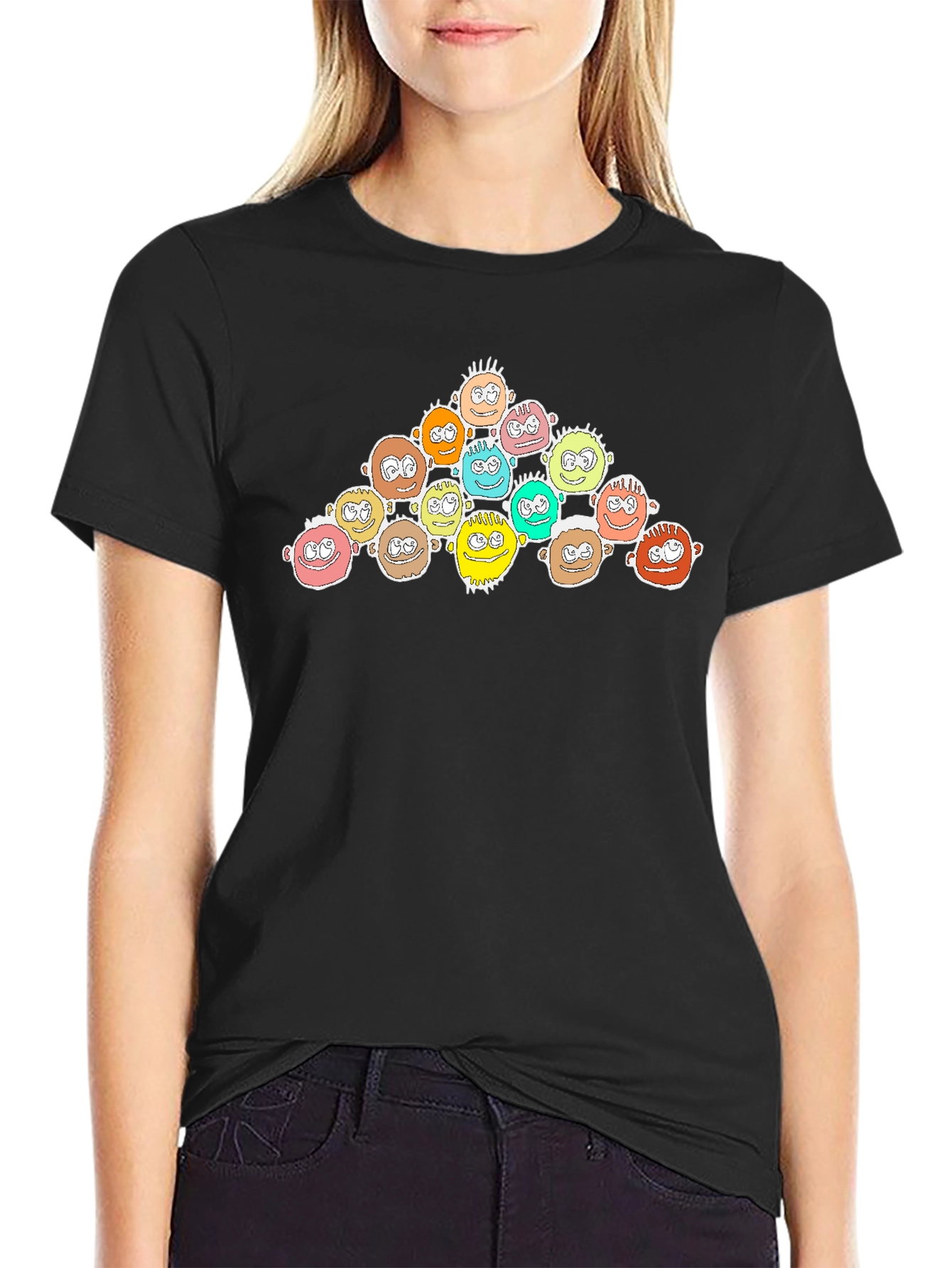 Cartoon Character Heads Black T-Shirt